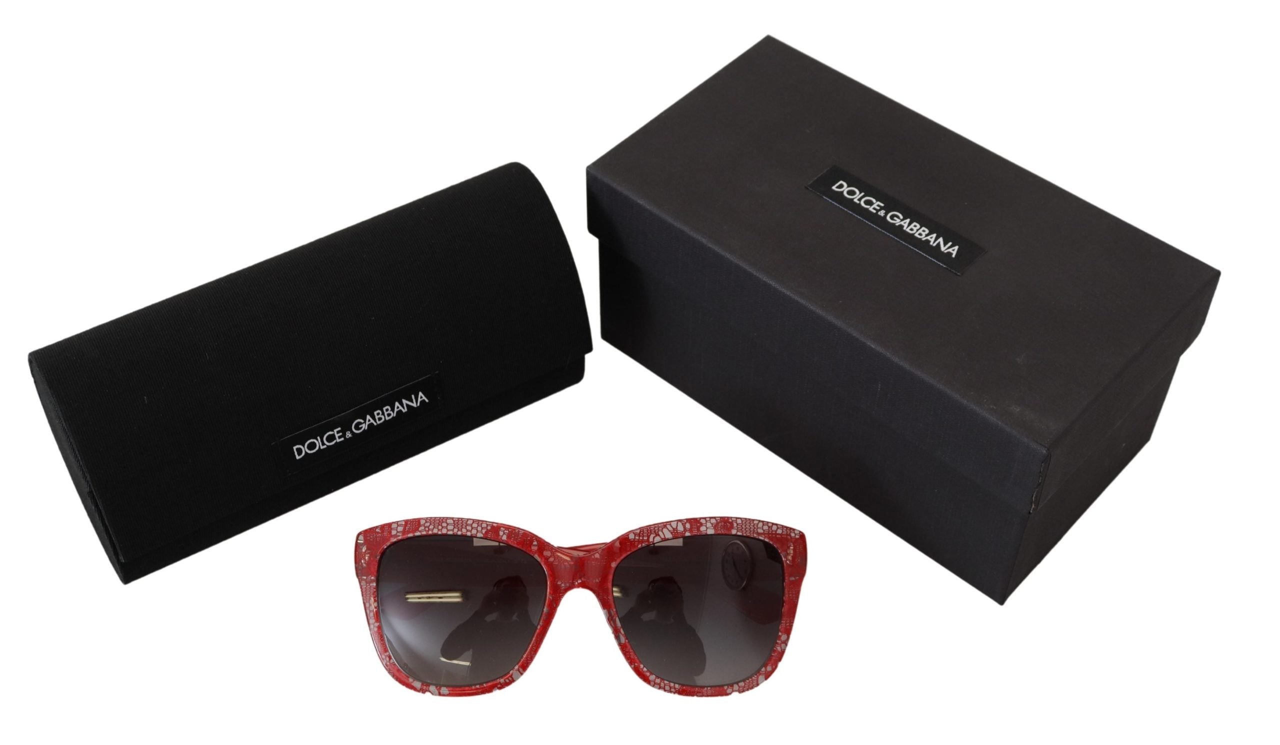 Dolce & Gabbana Red Lace Acetate Rectangle Shades DG422A Sunglasses - DEA STILOSA MILANO