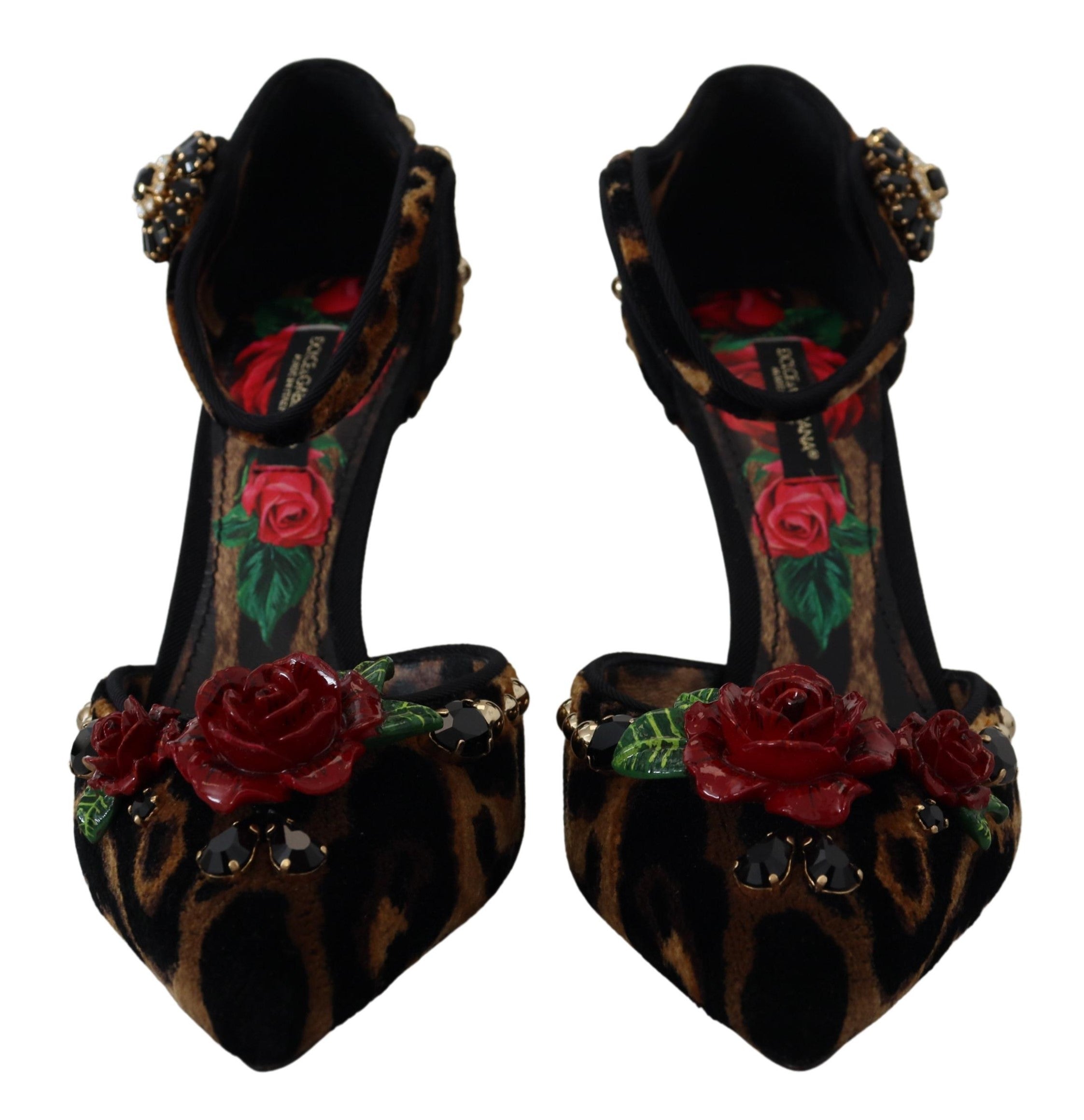 Dolce & Gabbana Brown Embellished Leopard Print Heels Shoes - DEA STILOSA MILANO
