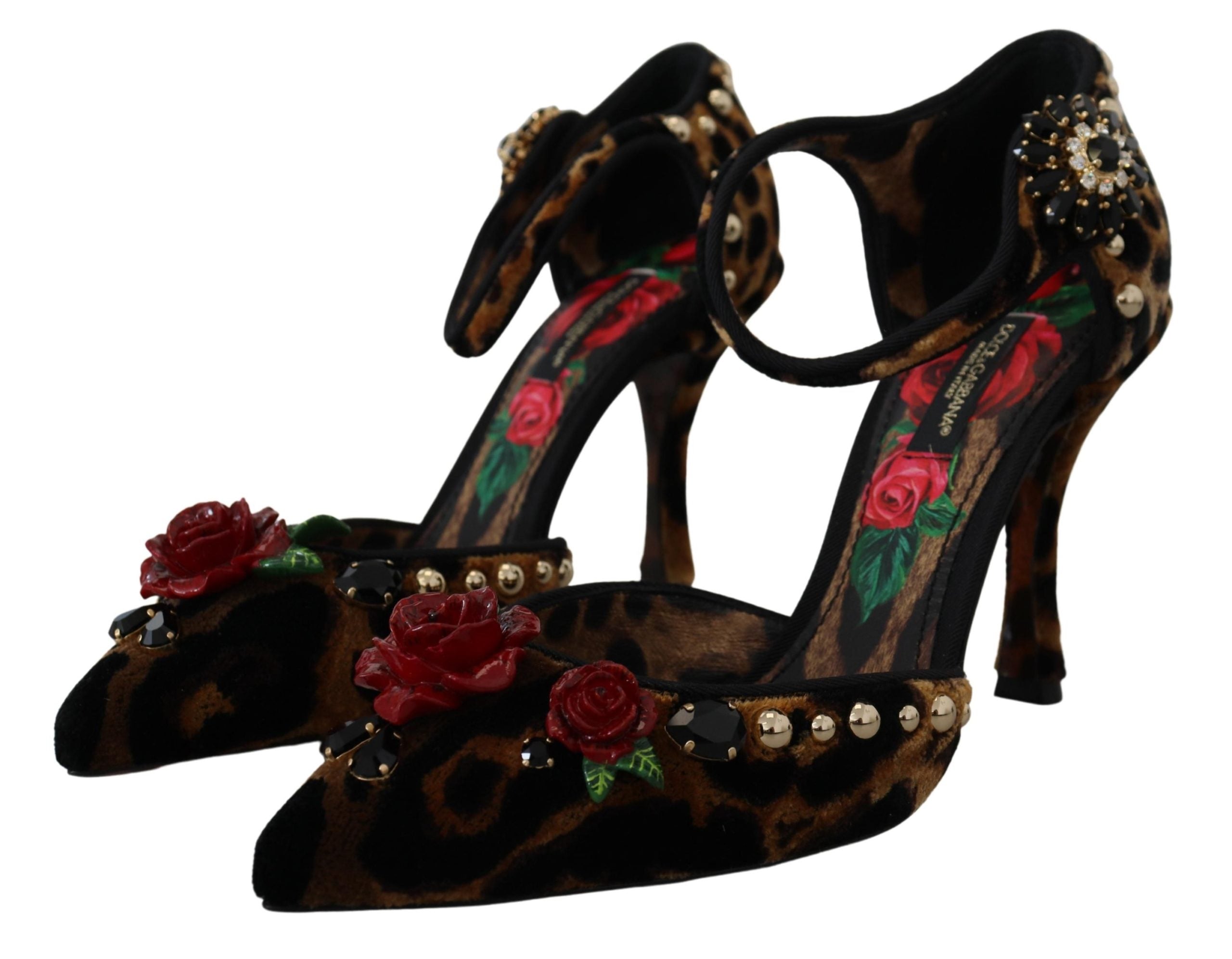 Dolce & Gabbana Brown Embellished Leopard Print Heels Shoes - DEA STILOSA MILANO