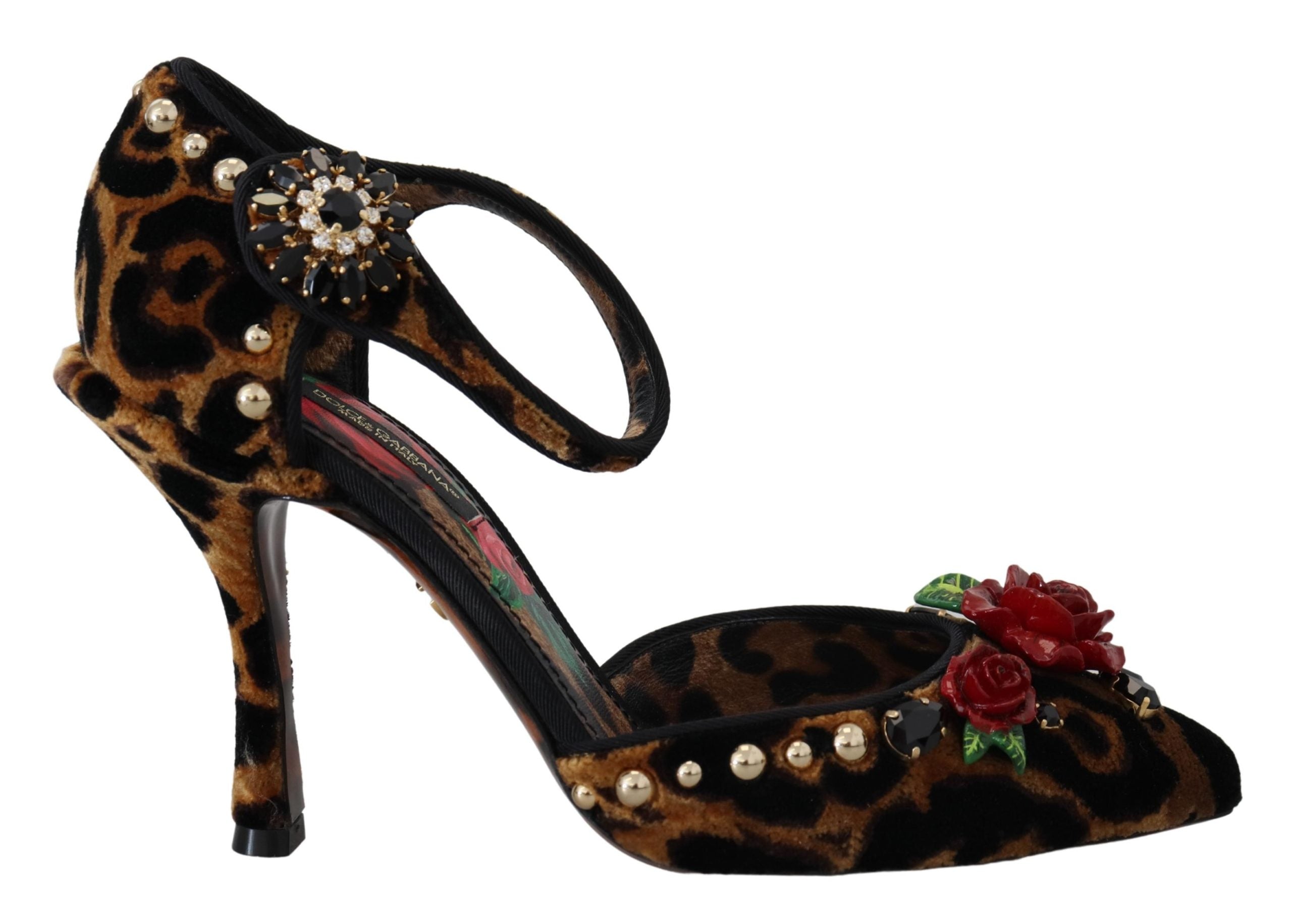 Dolce & Gabbana Brown Embellished Leopard Print Heels Shoes - DEA STILOSA MILANO