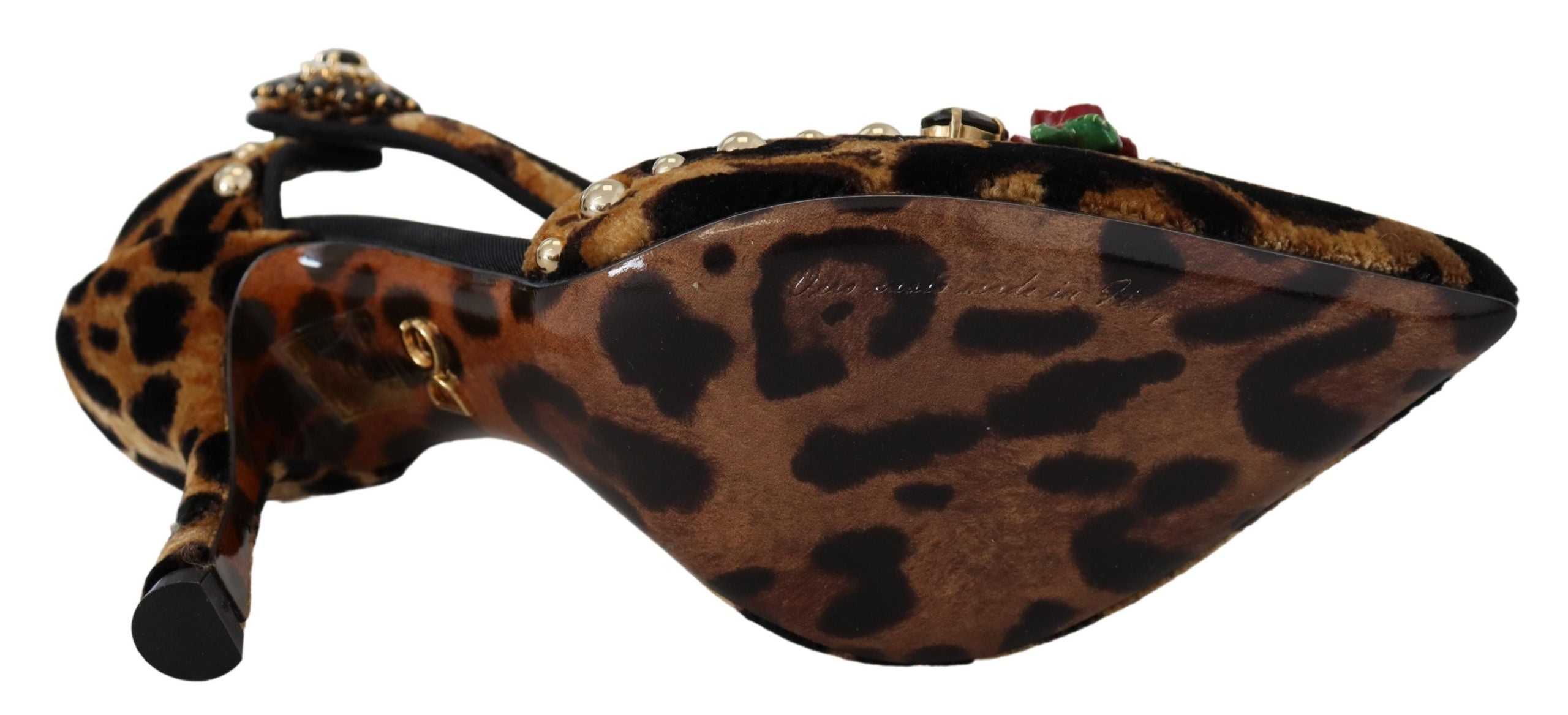 Dolce & Gabbana Brown Embellished Leopard Print Heels Shoes - DEA STILOSA MILANO