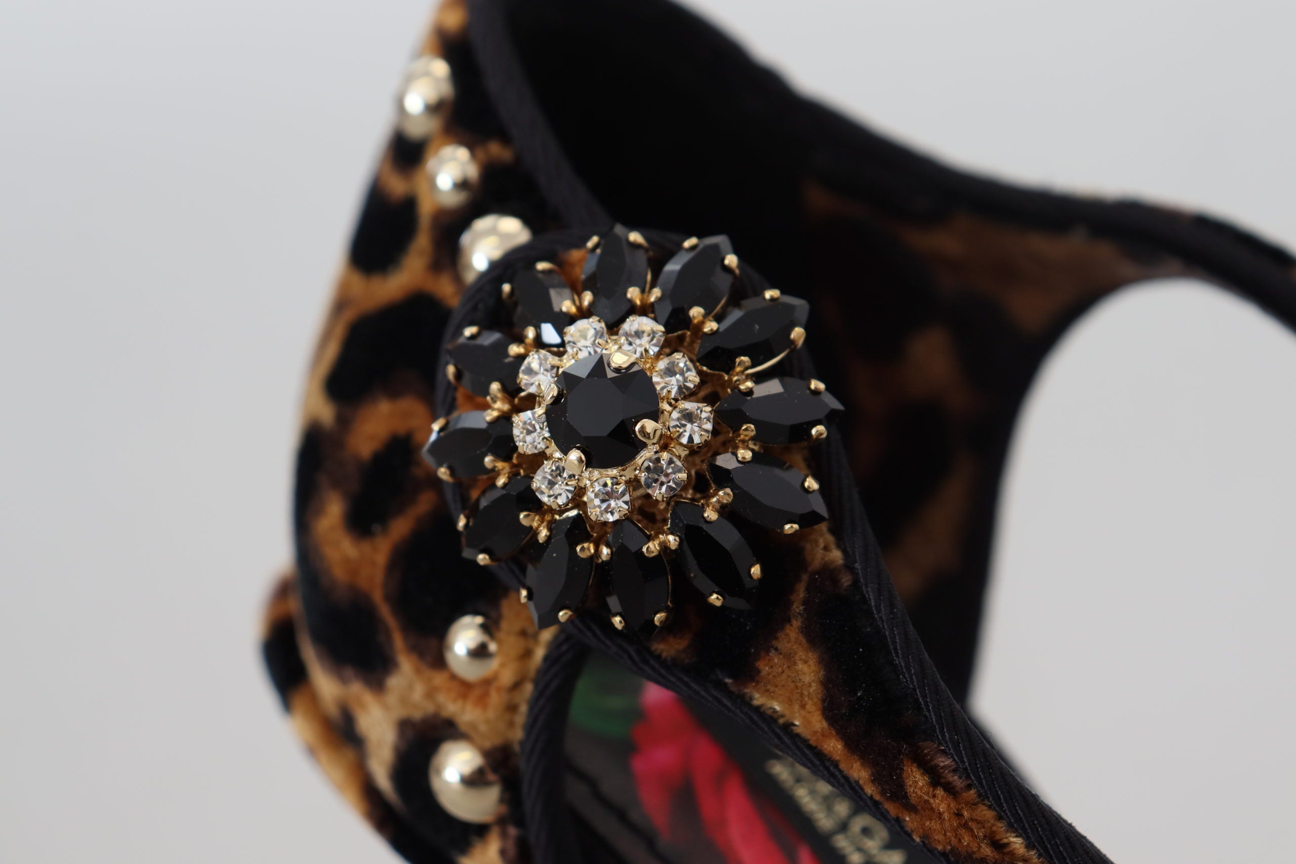 Dolce & Gabbana Brown Embellished Leopard Print Heels Shoes - DEA STILOSA MILANO