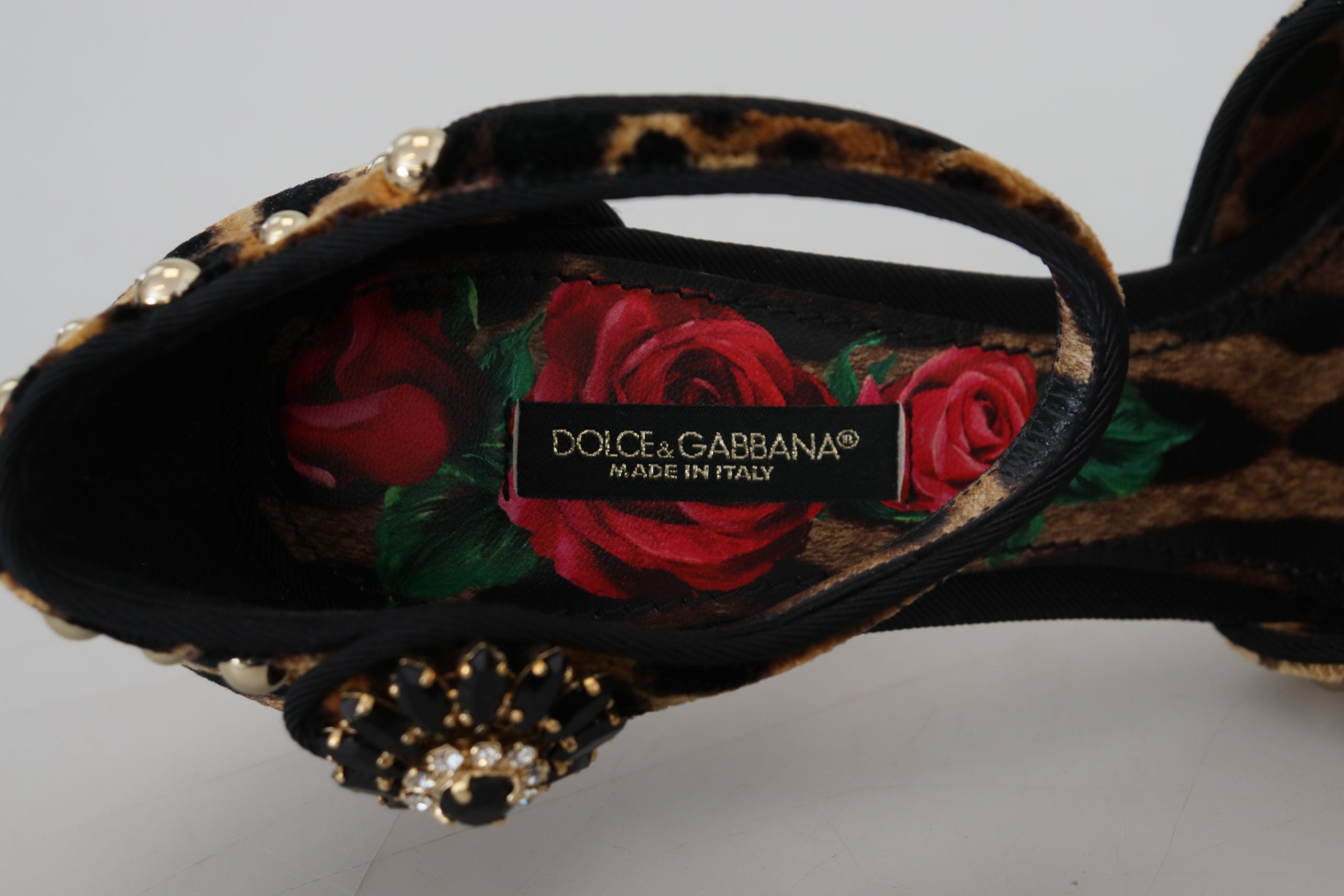 Dolce & Gabbana Brown Embellished Leopard Print Heels Shoes - DEA STILOSA MILANO