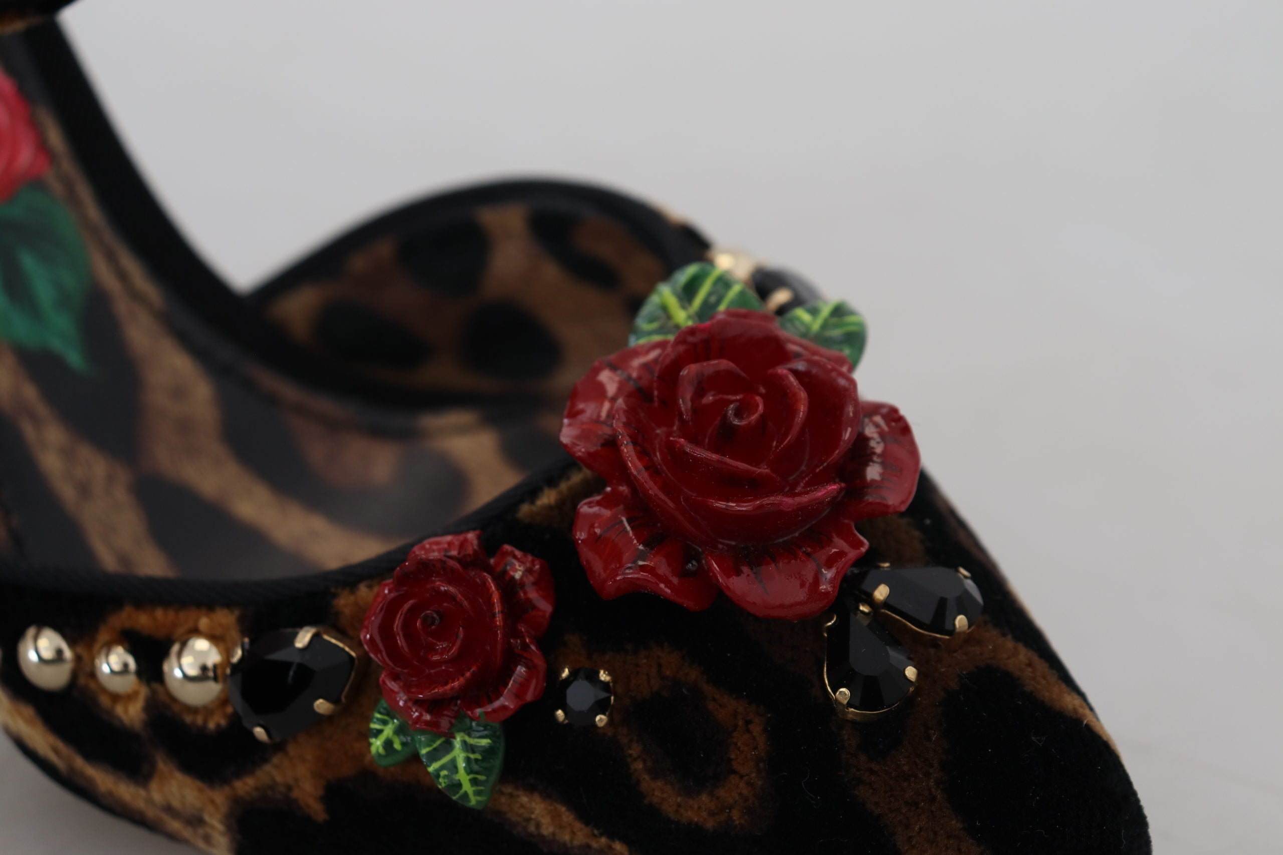 Dolce & Gabbana Brown Embellished Leopard Print Heels Shoes - DEA STILOSA MILANO
