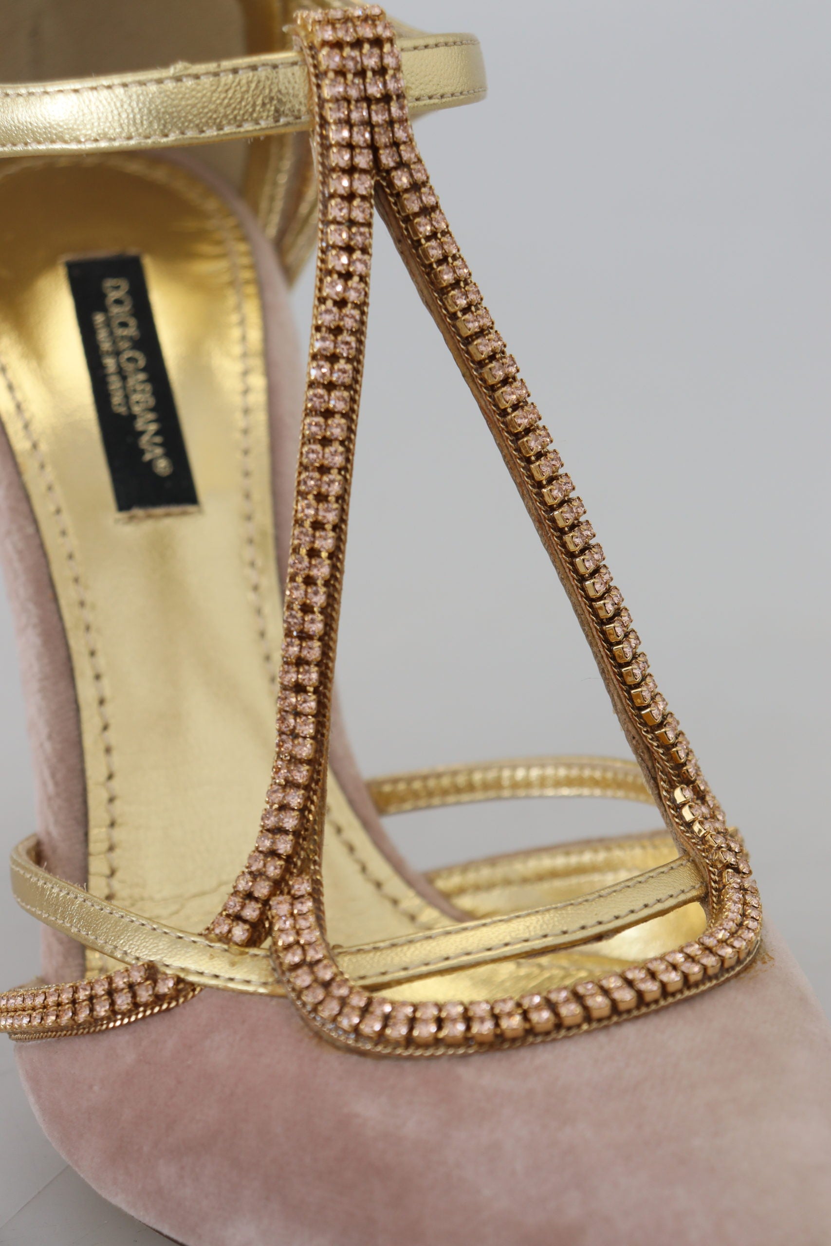 Dolce & Gabbana Pink Crystal T-strap Heels Pumps Shoes - DEA STILOSA MILANO