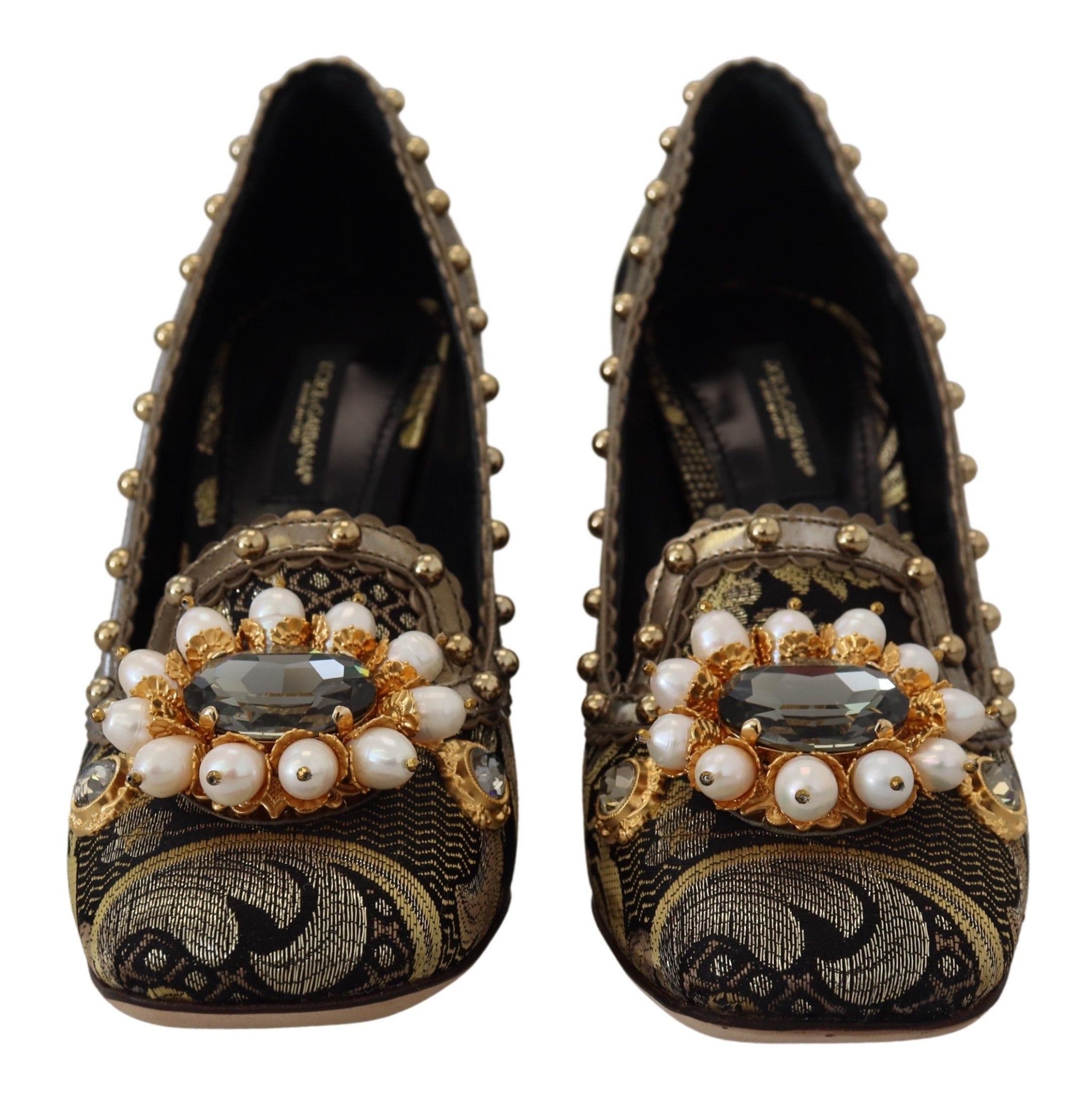 Dolce & Gabbana Gold Crystal Square Toe Brocade Pumps Shoes - DEA STILOSA MILANO