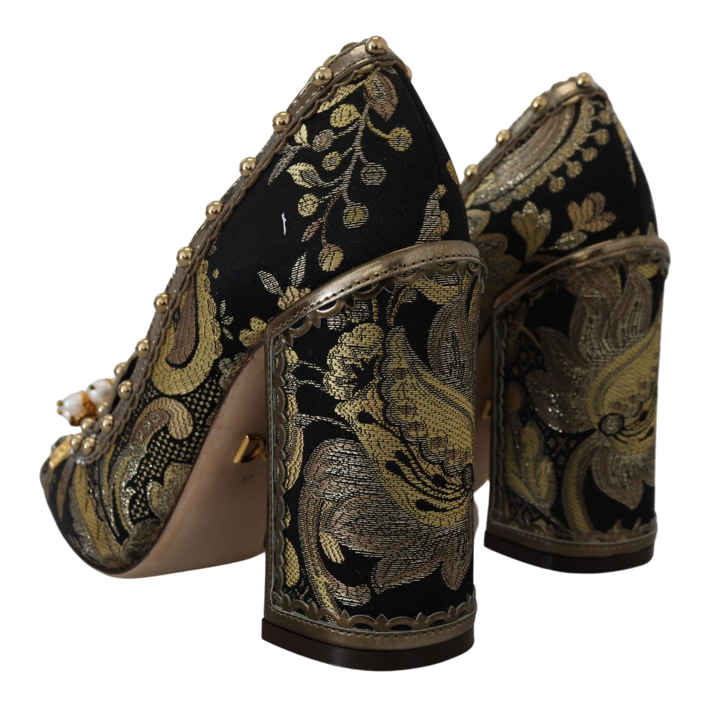 Dolce & Gabbana Gold Crystal Square Toe Brocade Pumps Shoes - DEA STILOSA MILANO