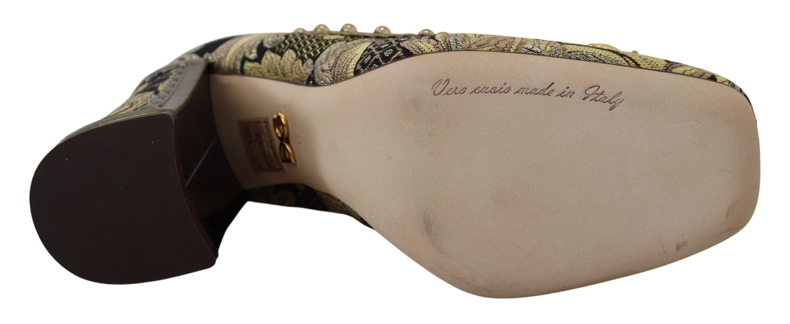 Dolce & Gabbana Gold Crystal Square Toe Brocade Pumps Shoes - DEA STILOSA MILANO