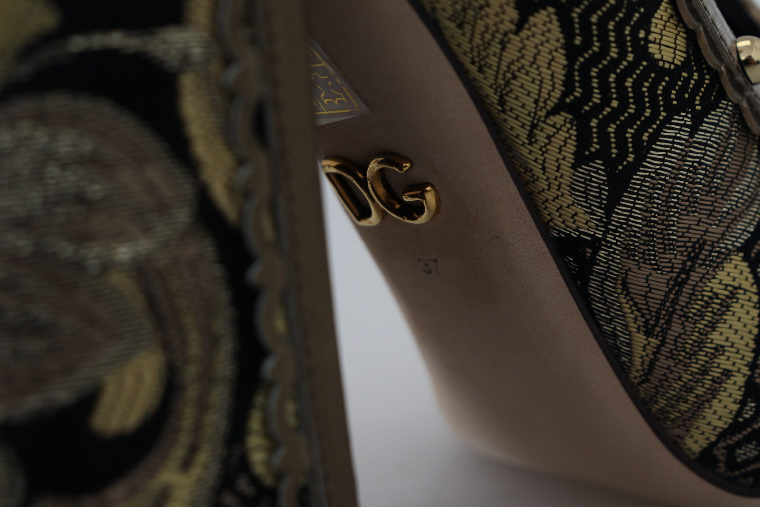 Dolce & Gabbana Gold Crystal Square Toe Brocade Pumps Shoes - DEA STILOSA MILANO