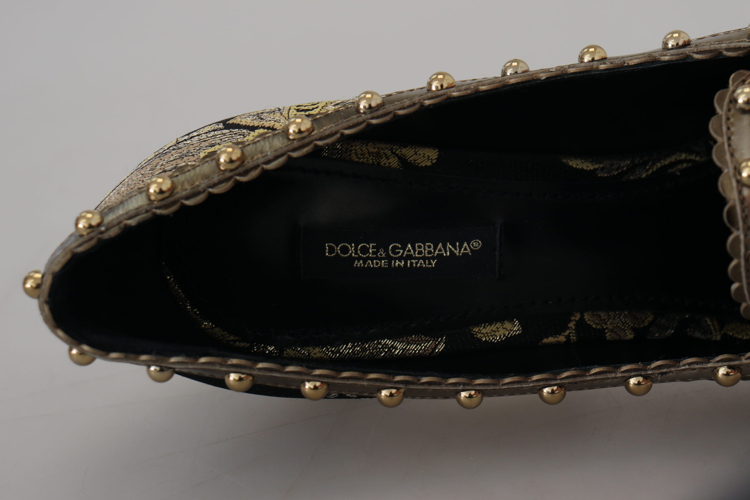 Dolce & Gabbana Gold Crystal Square Toe Brocade Pumps Shoes - DEA STILOSA MILANO