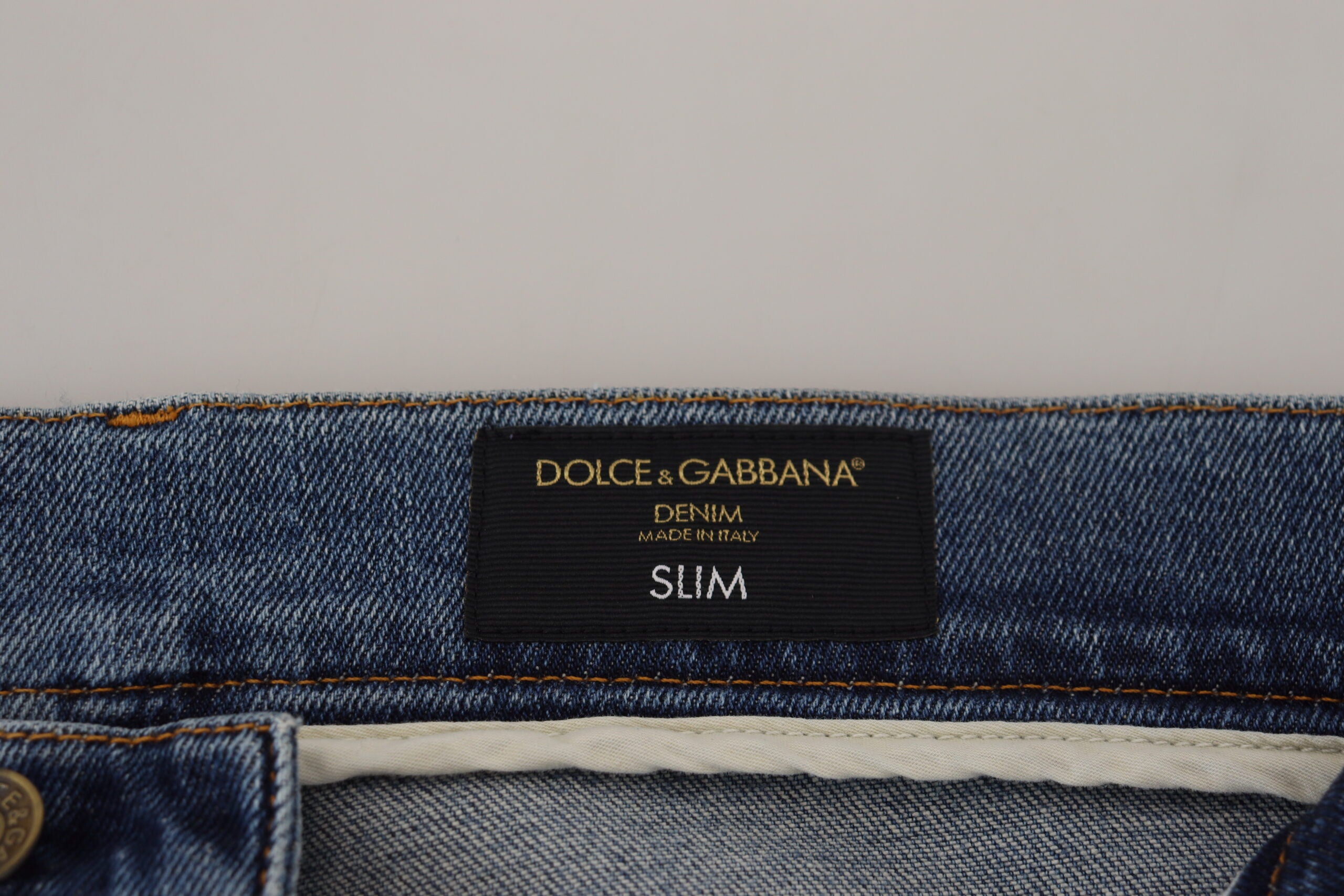 Dolce & Gabbana Blue Slim Fit Tattered Cotton Denim Jeans - DEA STILOSA MILANO
