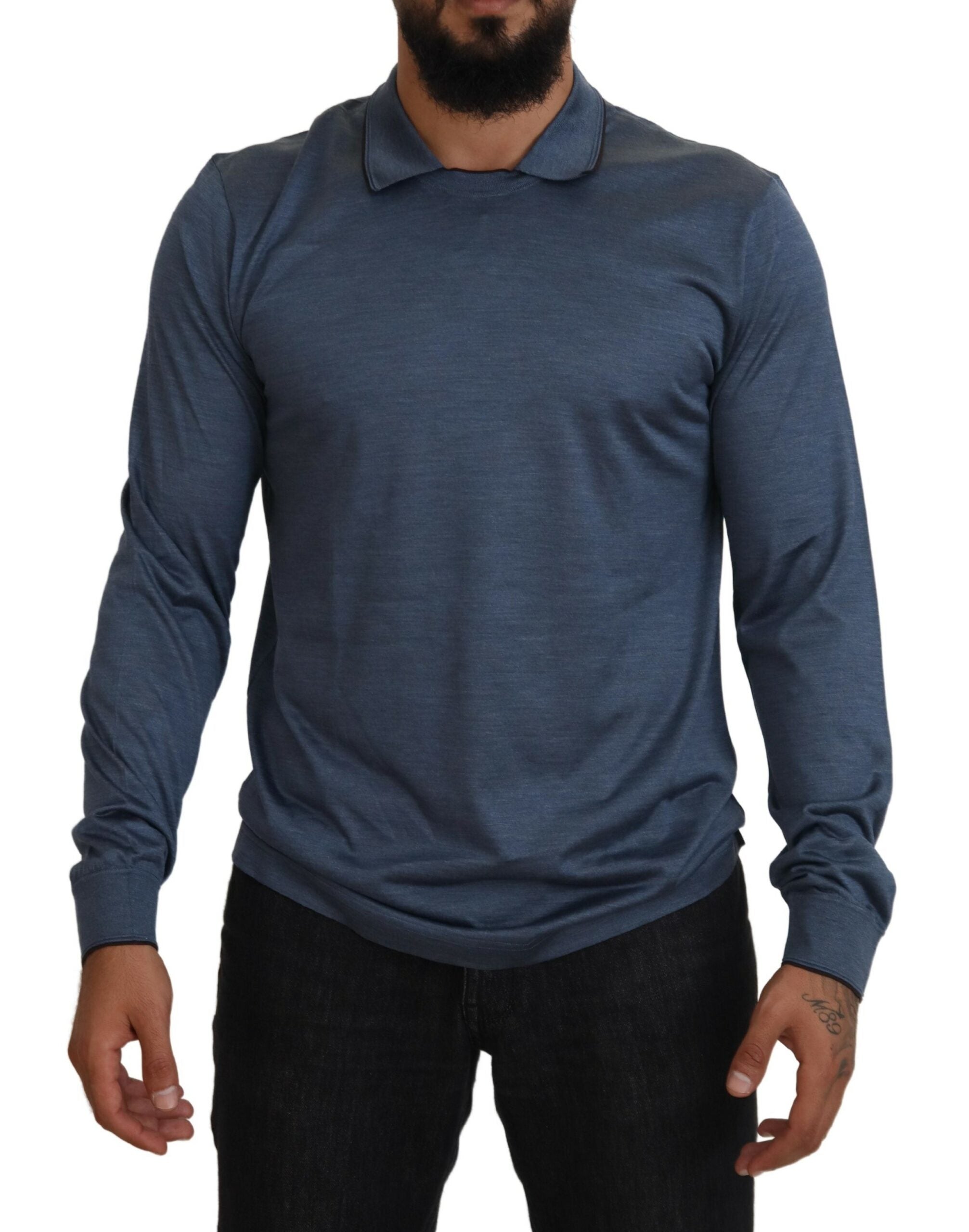 Dolce & Gabbana Blue Silk Collar Polo Pullover Sweater - DEA STILOSA MILANO