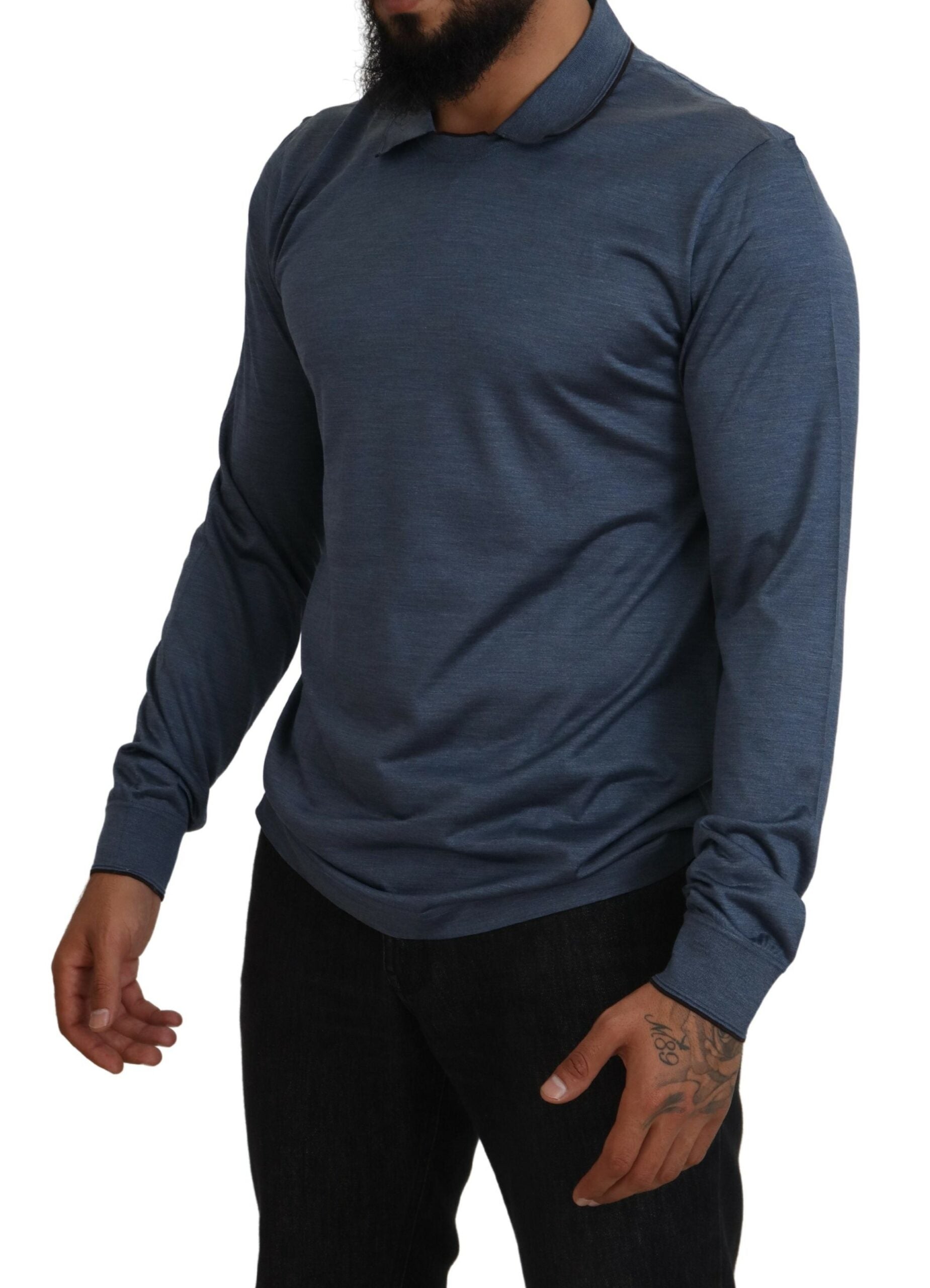 Dolce & Gabbana Blue Silk Collar Polo Pullover Sweater - DEA STILOSA MILANO