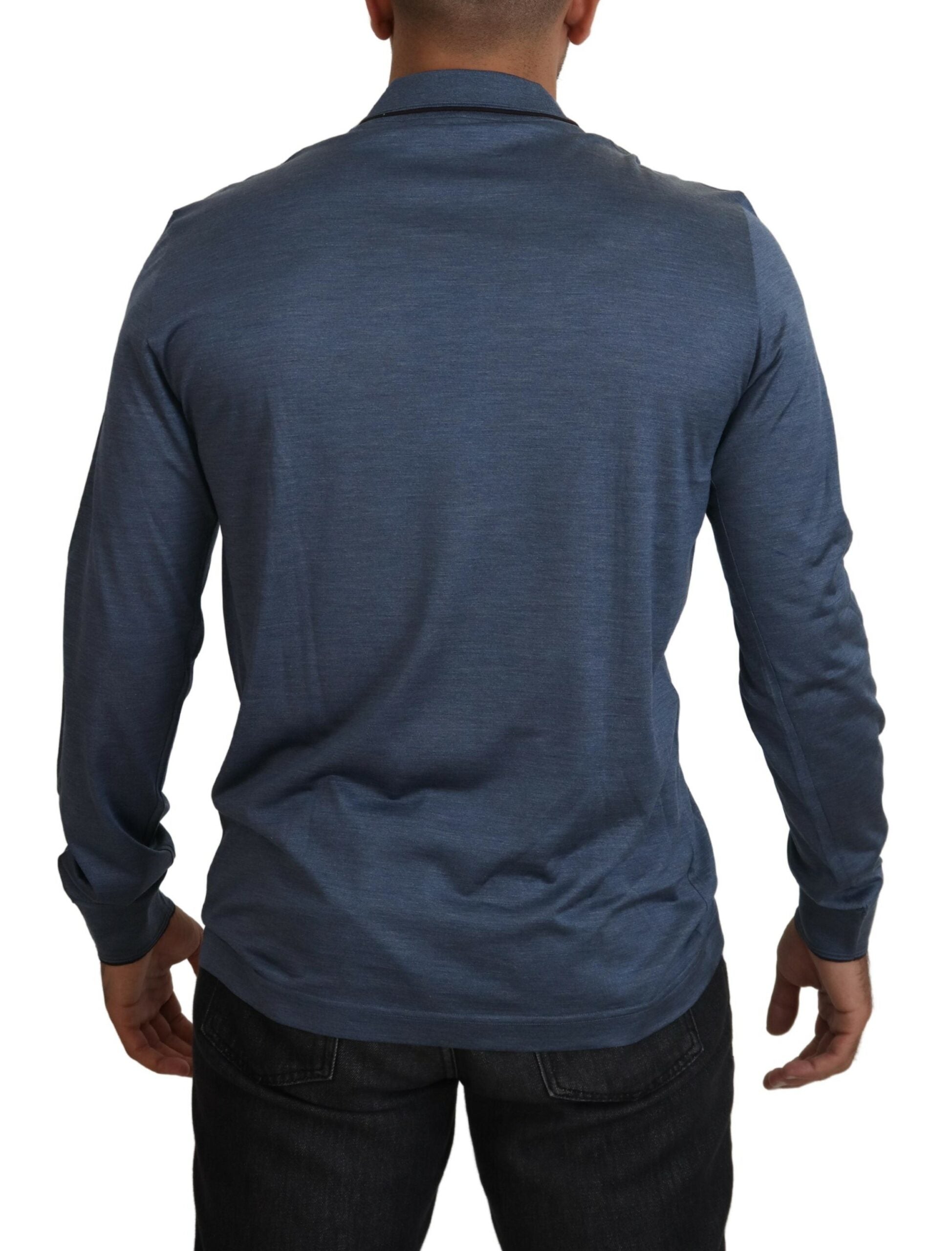 Dolce & Gabbana Blue Silk Collar Polo Pullover Sweater - DEA STILOSA MILANO