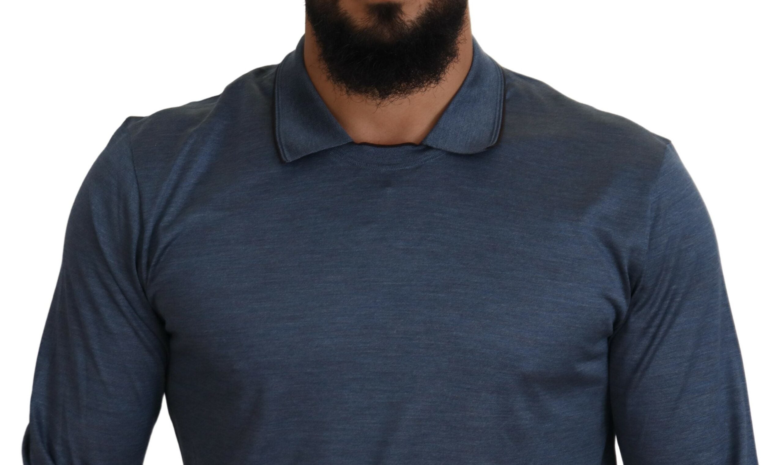 Dolce & Gabbana Blue Silk Collar Polo Pullover Sweater - DEA STILOSA MILANO