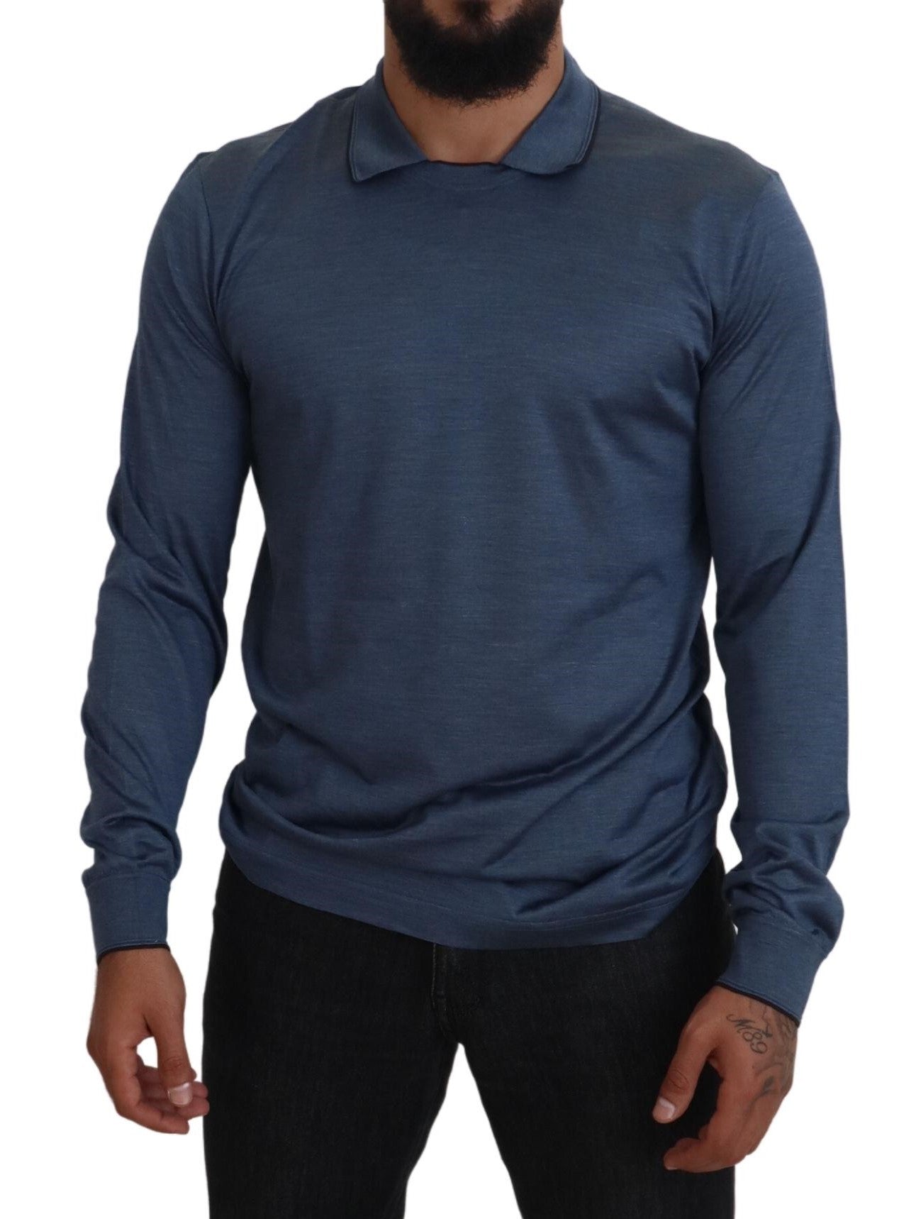 Dolce & Gabbana Blue Silk Collar Polo Pullover Sweater - DEA STILOSA MILANO