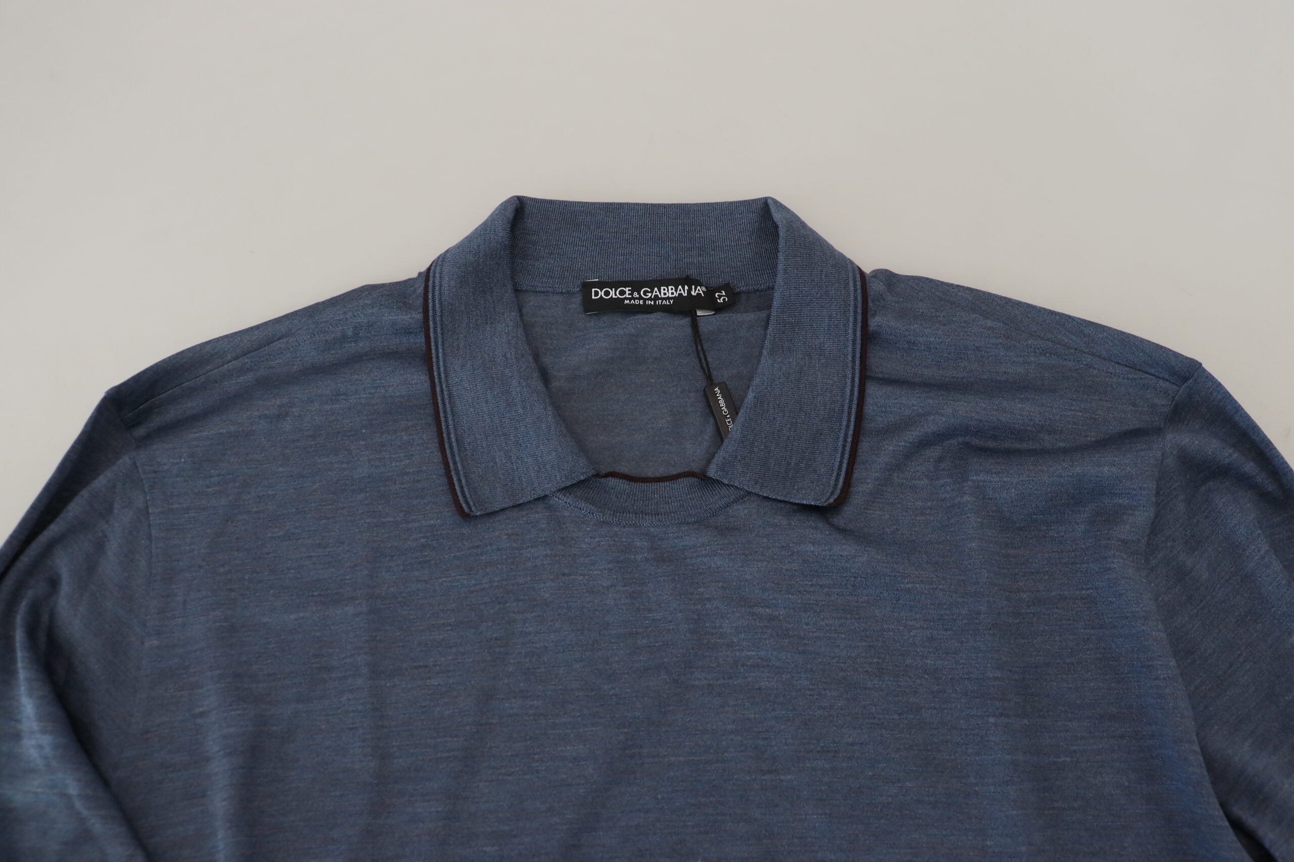 Dolce & Gabbana Blue Silk Collar Polo Pullover Sweater - DEA STILOSA MILANO