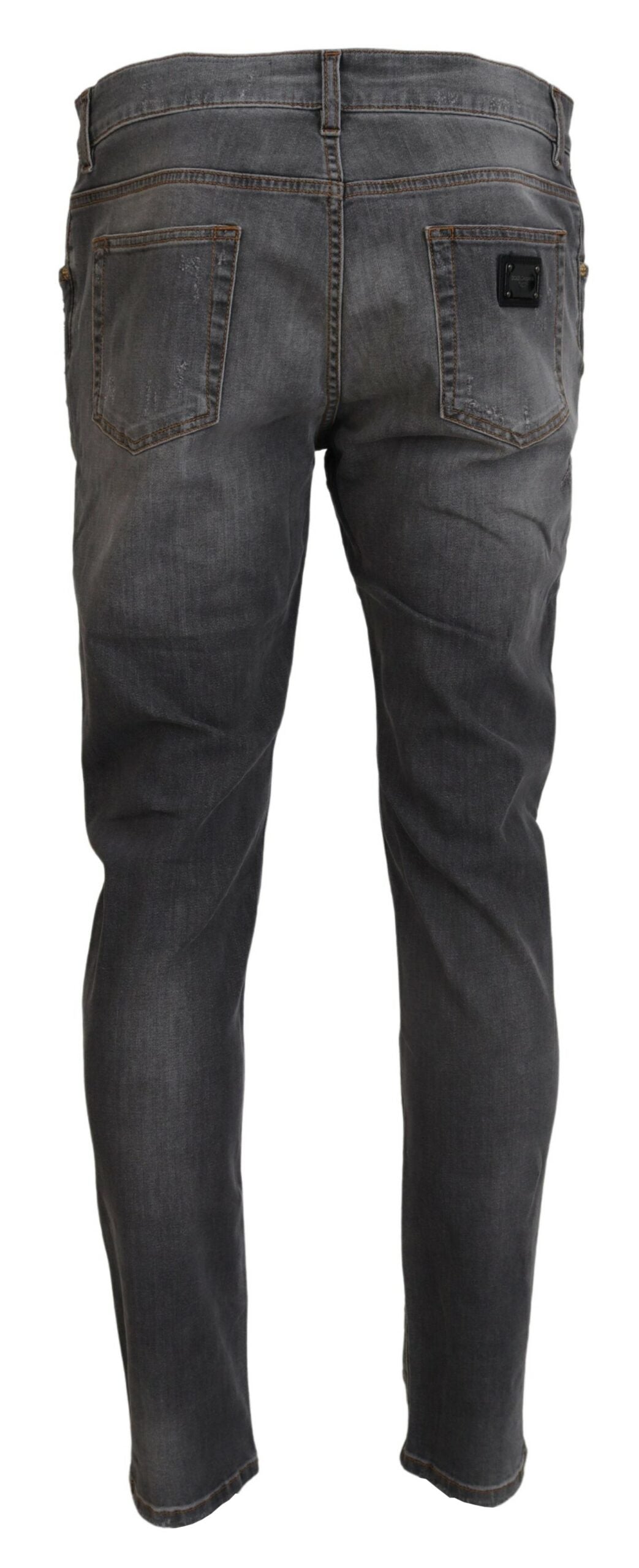 Dolce & Gabbana Gray Embroidery Tattered Slim Fit Denim Jeans - DEA STILOSA MILANO