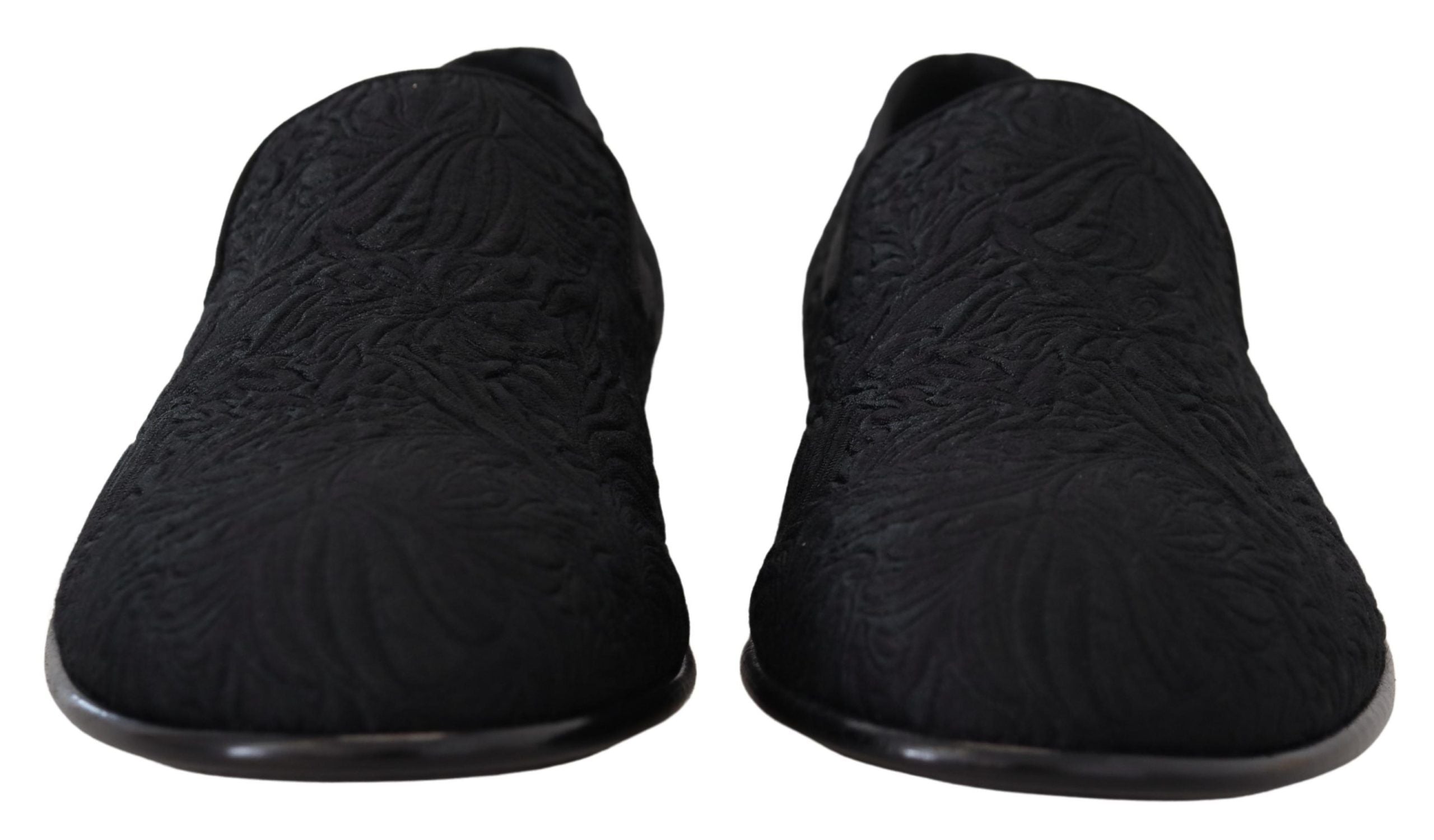Dolce & Gabbana Black Floral Jacquard Slippers Loafers Shoes - DEA STILOSA MILANO