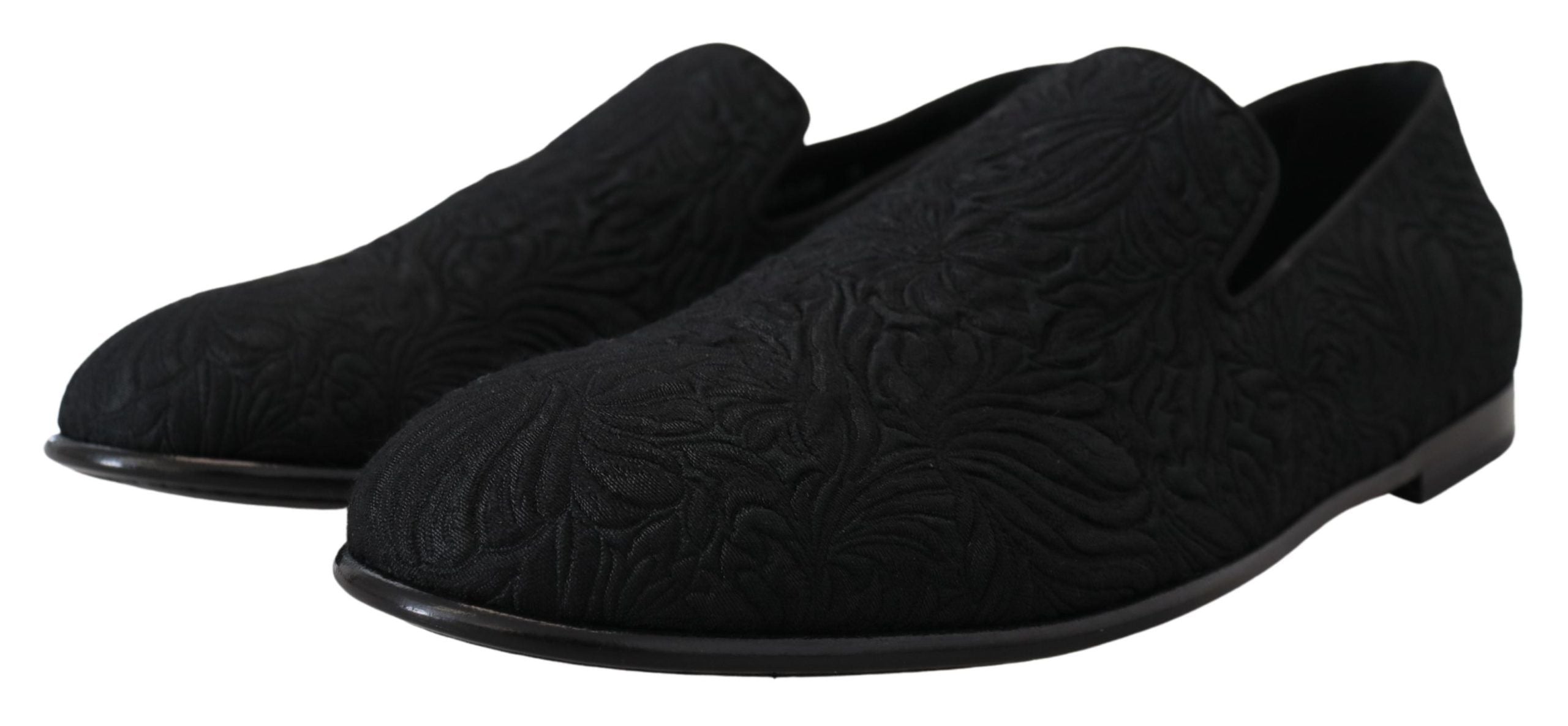 Dolce & Gabbana Black Floral Jacquard Slippers Loafers Shoes - DEA STILOSA MILANO