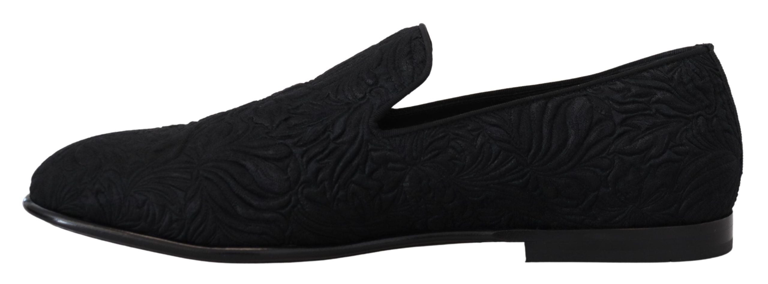 Dolce & Gabbana Black Floral Jacquard Slippers Loafers Shoes - DEA STILOSA MILANO