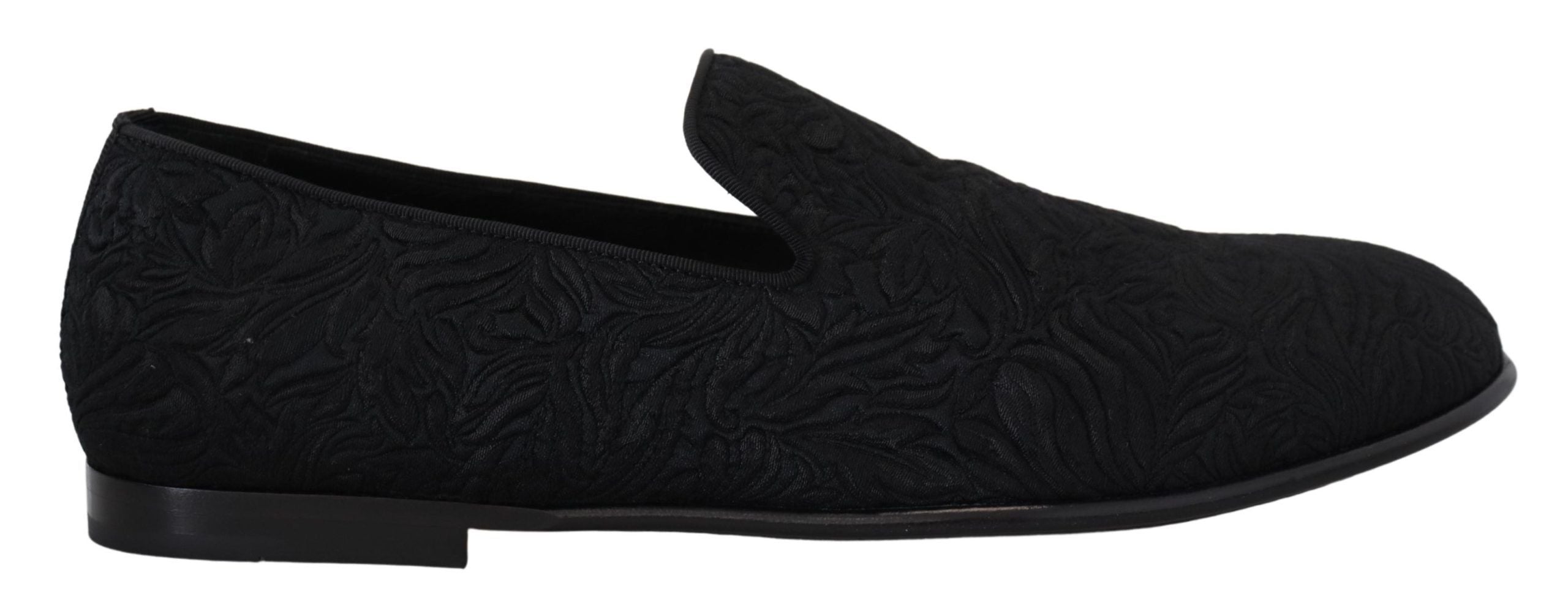 Dolce & Gabbana Black Floral Jacquard Slippers Loafers Shoes - DEA STILOSA MILANO