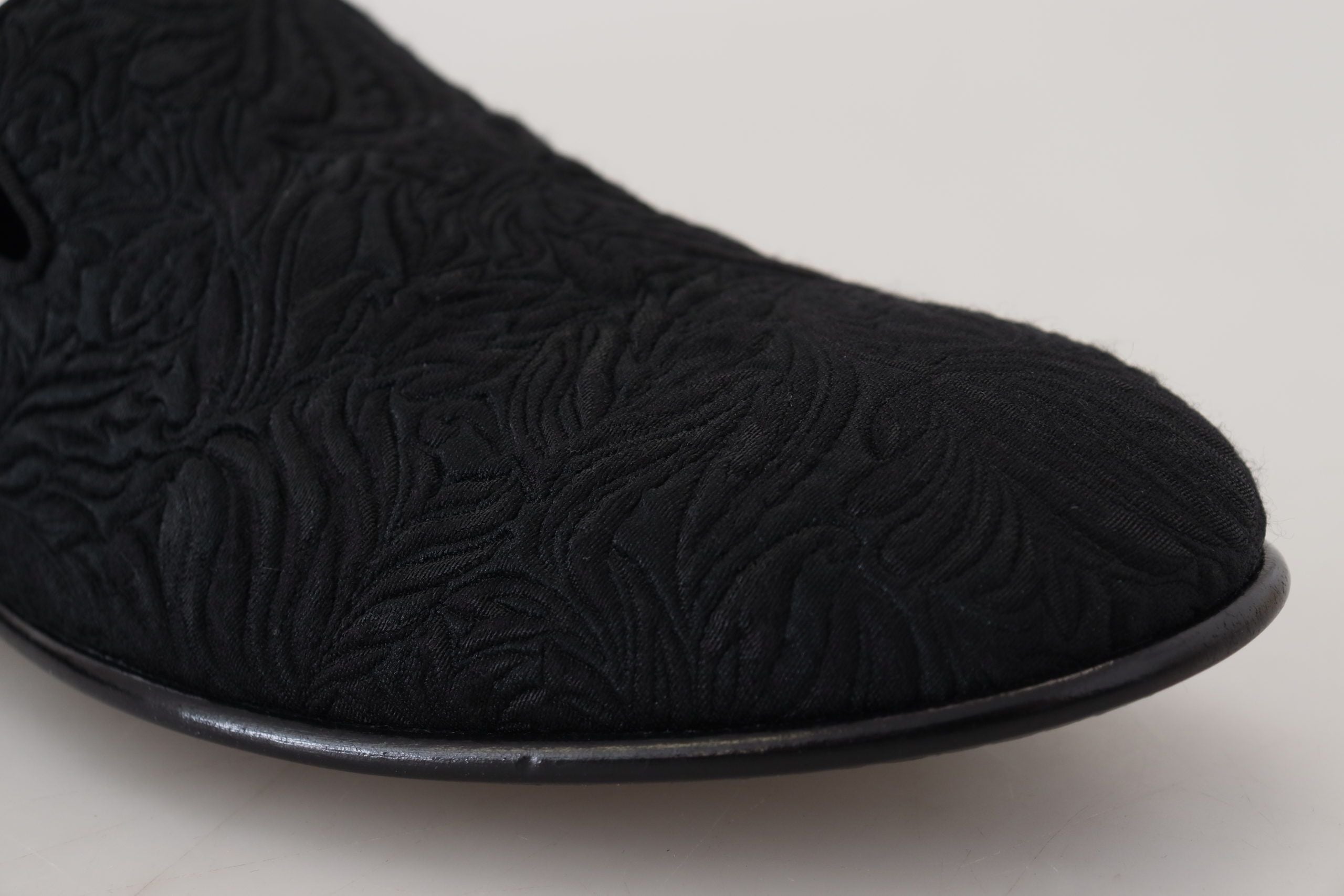 Dolce & Gabbana Black Floral Jacquard Slippers Loafers Shoes - DEA STILOSA MILANO
