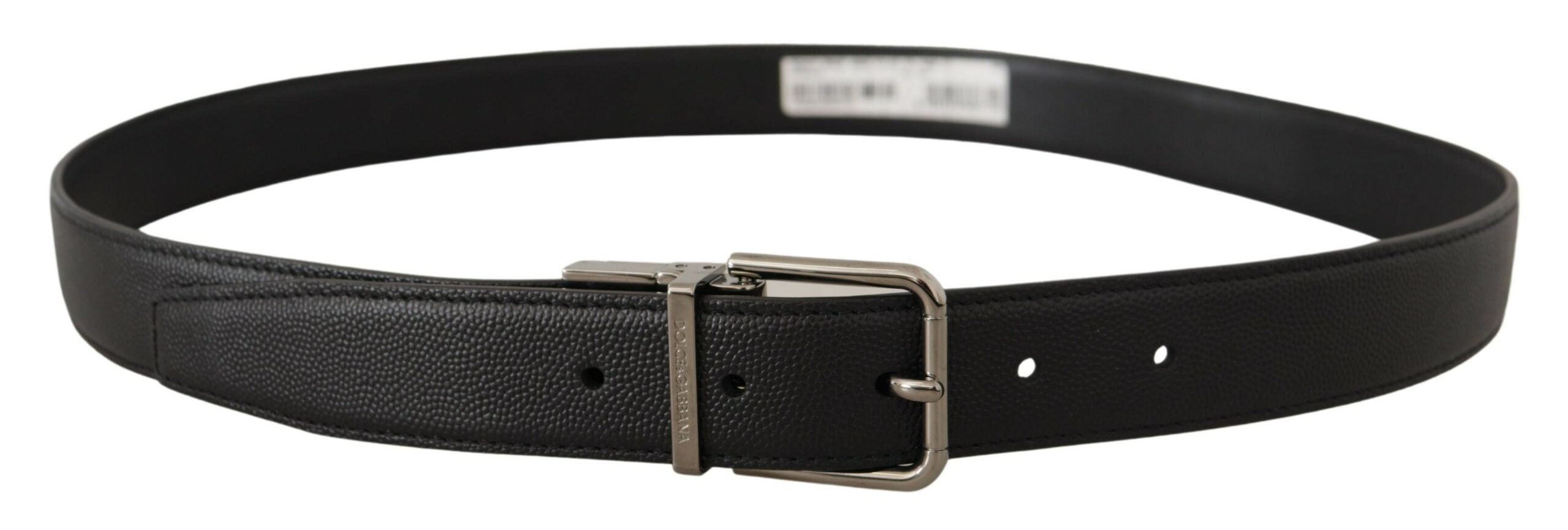 Dolce & Gabbana Black Calf Leather Logo Engraved Metal Buckle Belt - DEA STILOSA MILANO