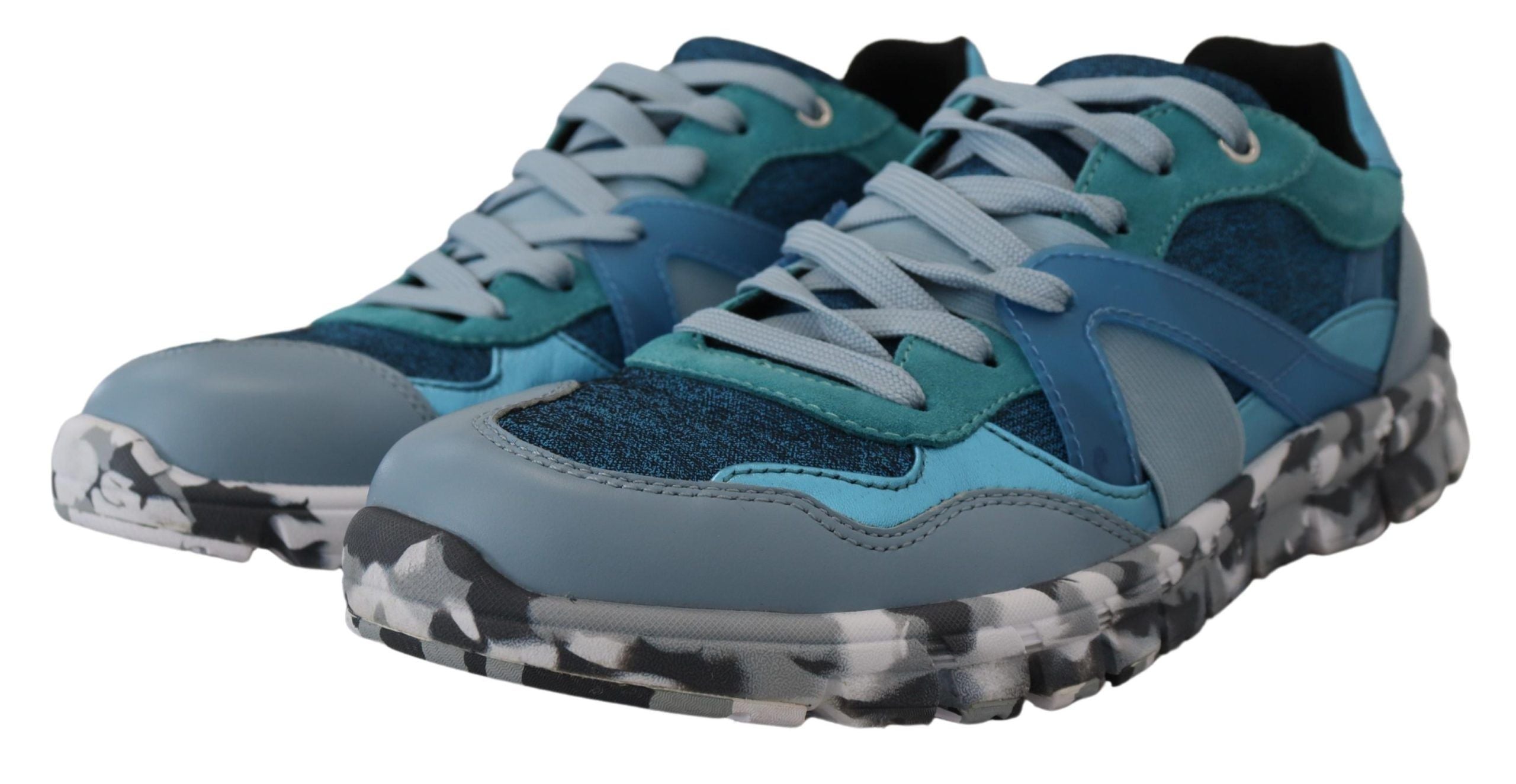 Dolce & Gabbana Blue Gray Leather Sport Low Top Sneakers - DEA STILOSA MILANO