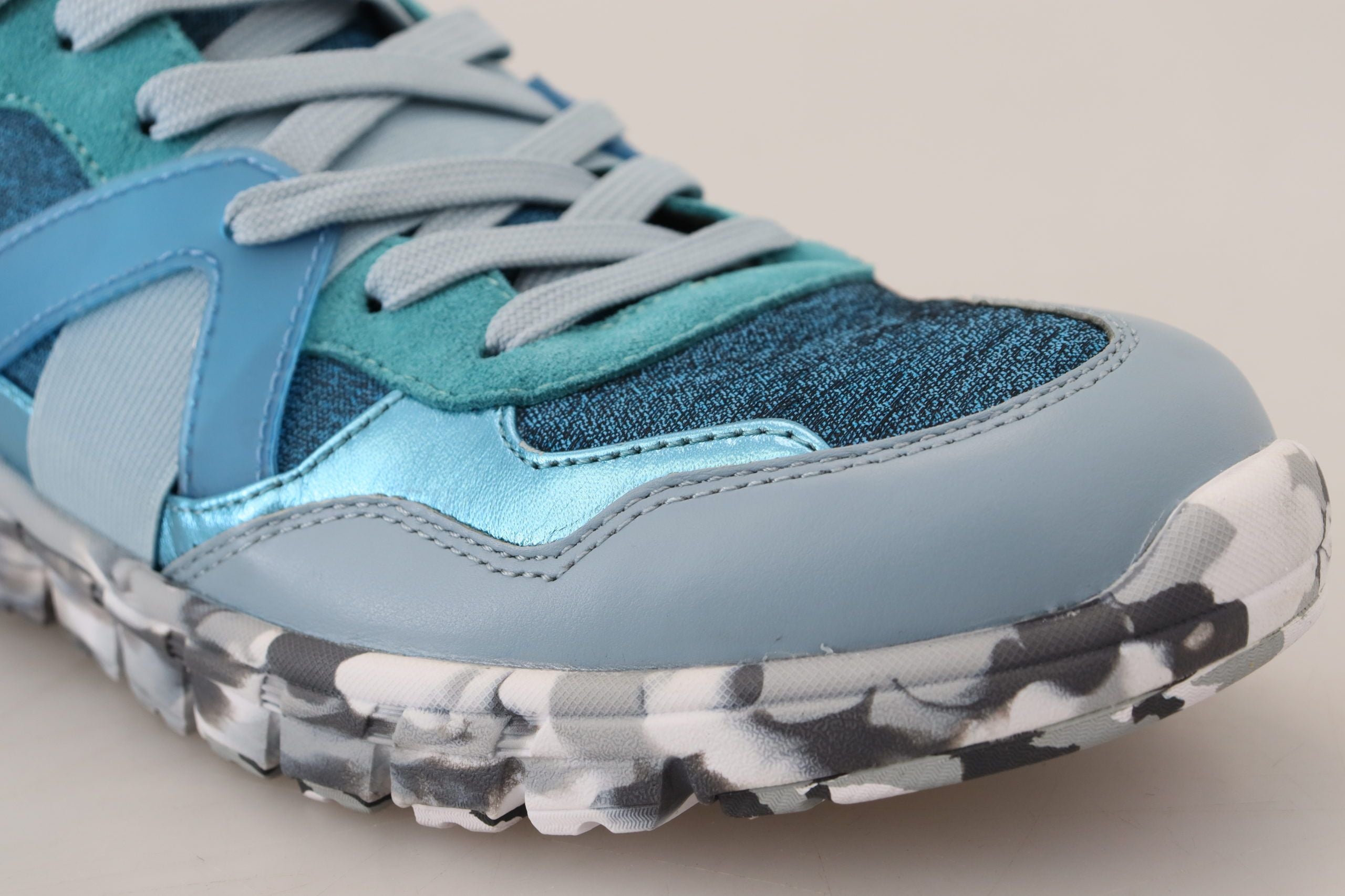 Dolce & Gabbana Blue Gray Leather Sport Low Top Sneakers - DEA STILOSA MILANO