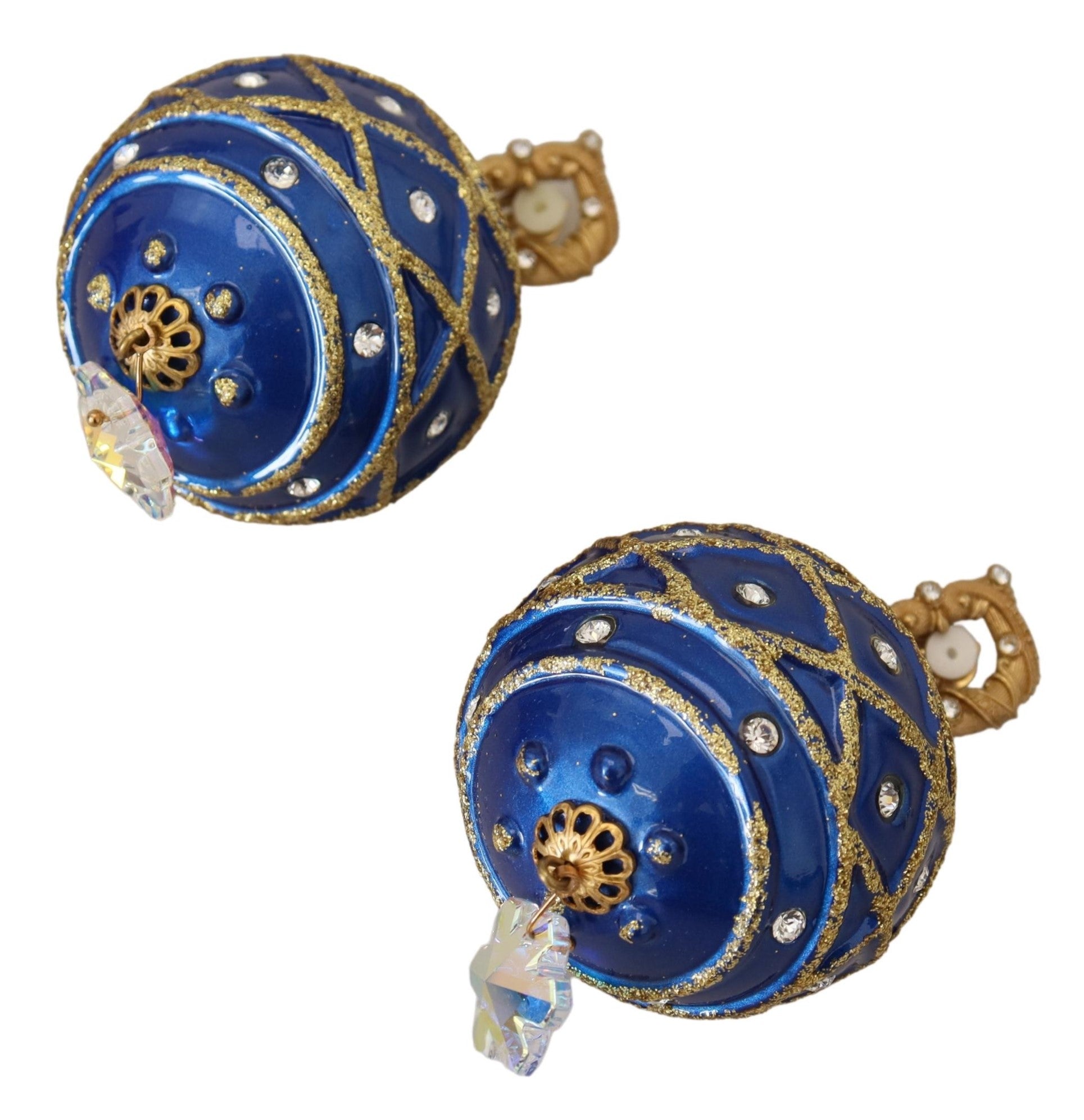 Dolce & Gabbana Gold Brass Blue Dangle Ball Crystal Clip On Earrings - DEA STILOSA MILANO