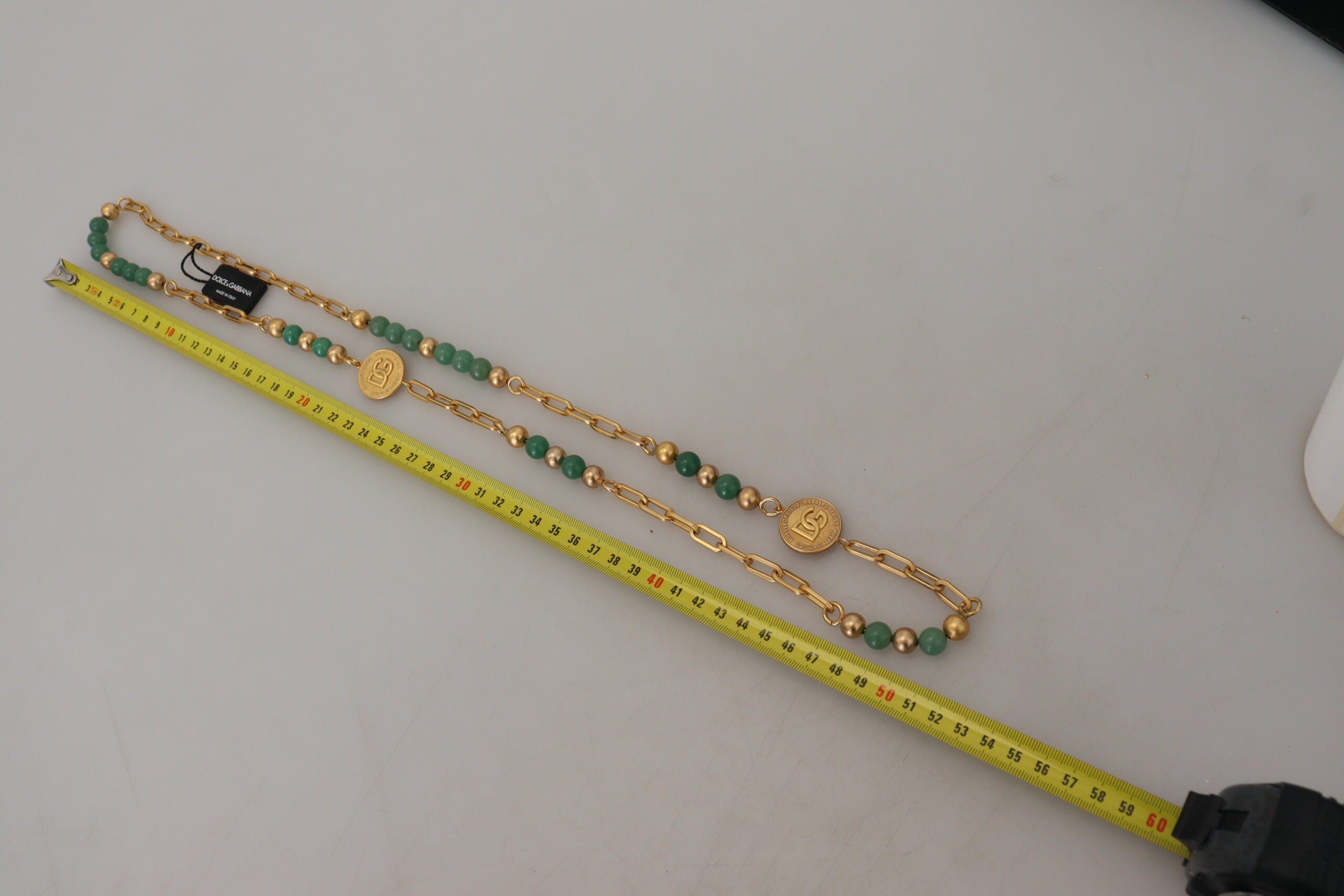 Dolce & Gabbana Gold Brass Natural Gem Beaded Logo Chain Necklace - DEA STILOSA MILANO