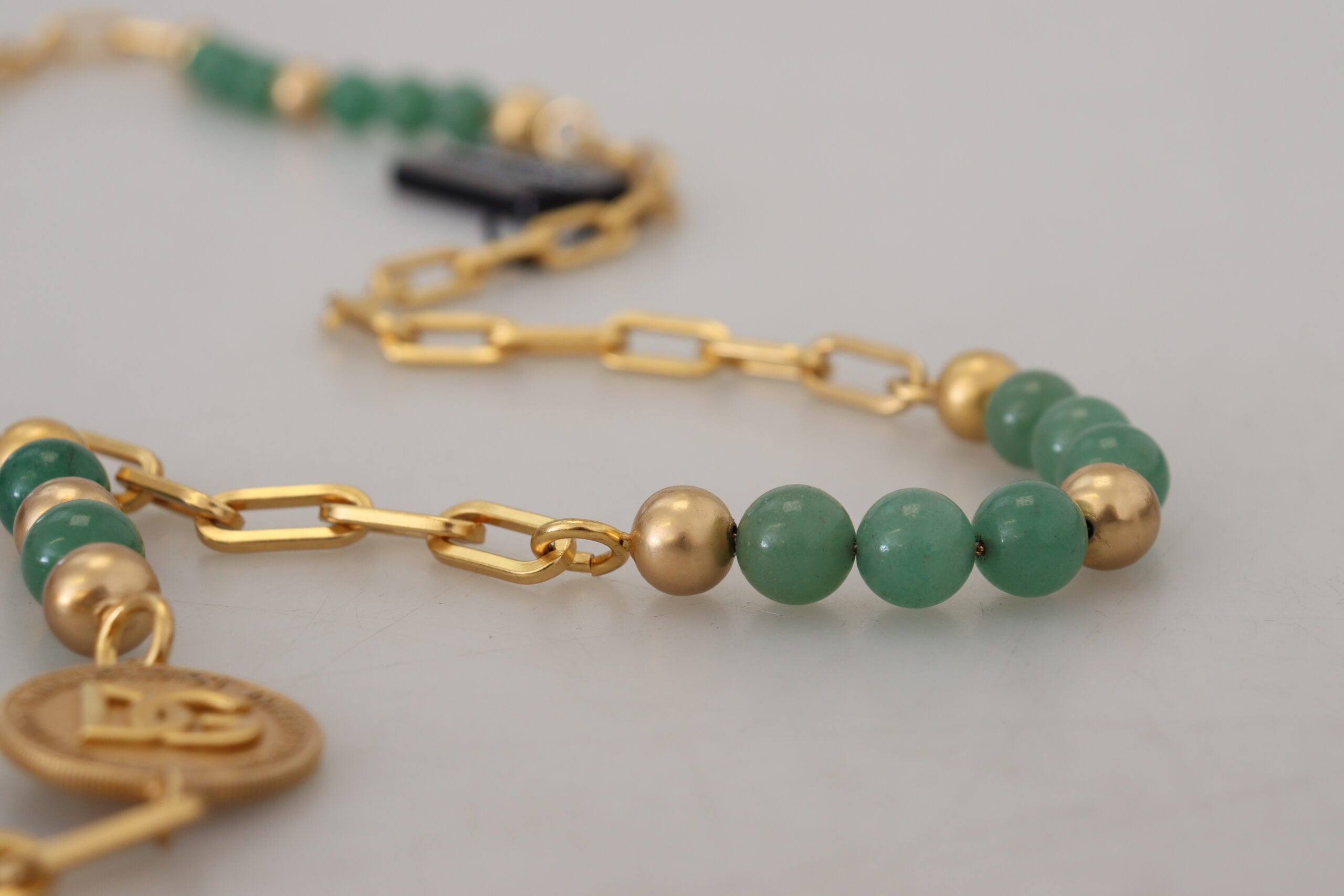 Dolce & Gabbana Gold Brass Natural Gem Beaded Logo Chain Necklace - DEA STILOSA MILANO