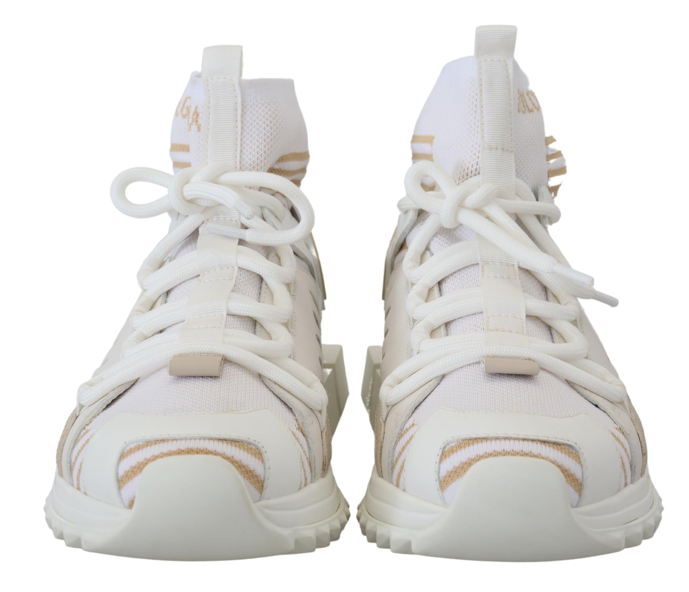 Dolce & Gabbana White Beige Sorrento Sneakers Shoes - DEA STILOSA MILANO