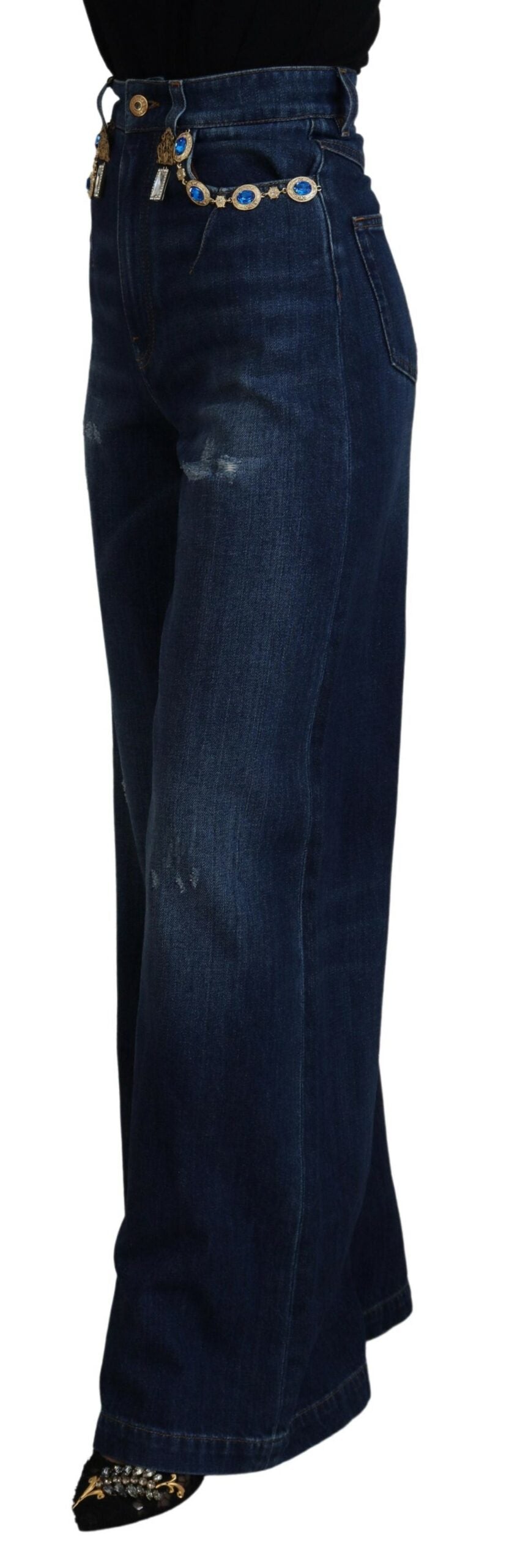 Dolce & Gabbana Blue Embellished Straight Denim Cotton Jeans - DEA STILOSA MILANO