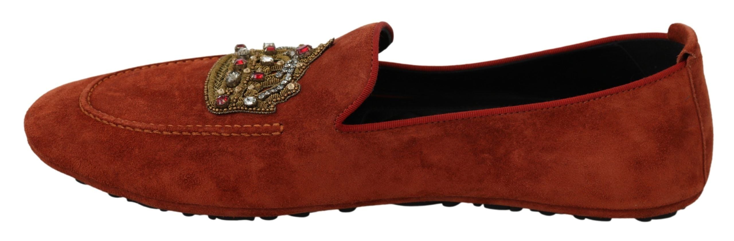 Dolce & Gabbana Orange Leather Moccasins Crystal Crown Slippers Shoes - DEA STILOSA MILANO