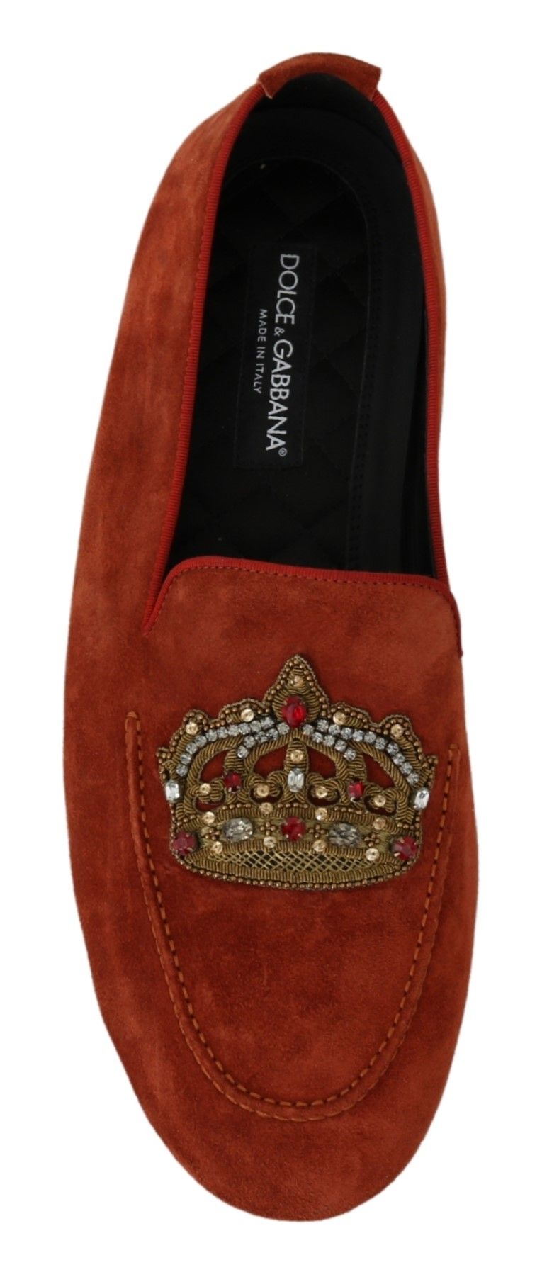 Dolce & Gabbana Orange Leather Moccasins Crystal Crown Slippers Shoes - DEA STILOSA MILANO
