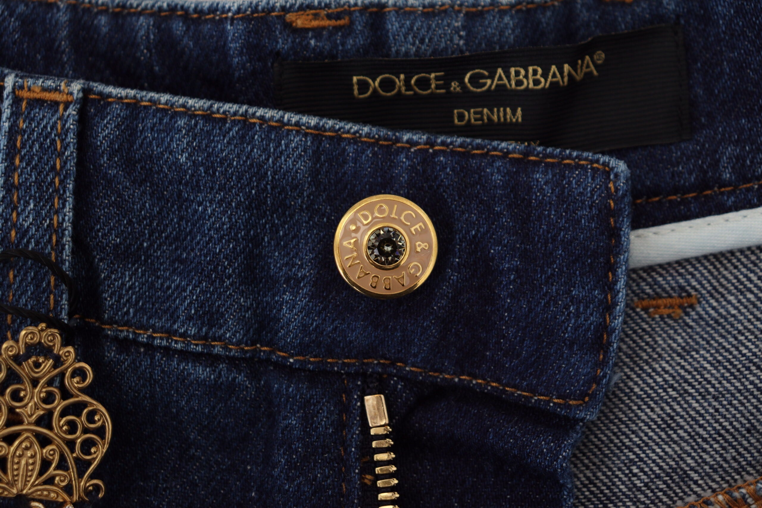 Dolce & Gabbana Blue Embellished Straight Denim Cotton Jeans - DEA STILOSA MILANO