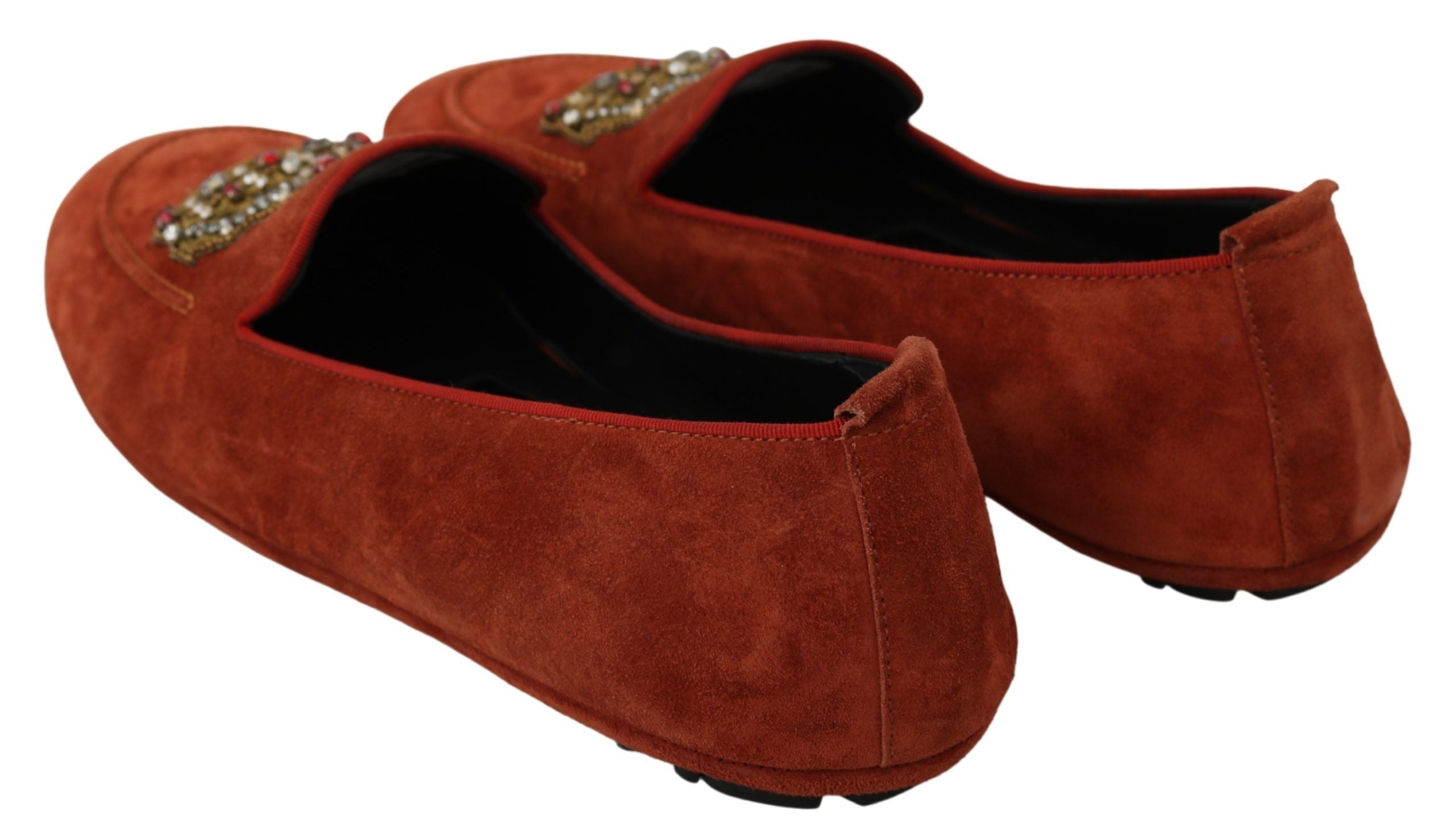 Dolce & Gabbana Orange Leather Moccasins Crystal Crown Slippers Shoes - DEA STILOSA MILANO
