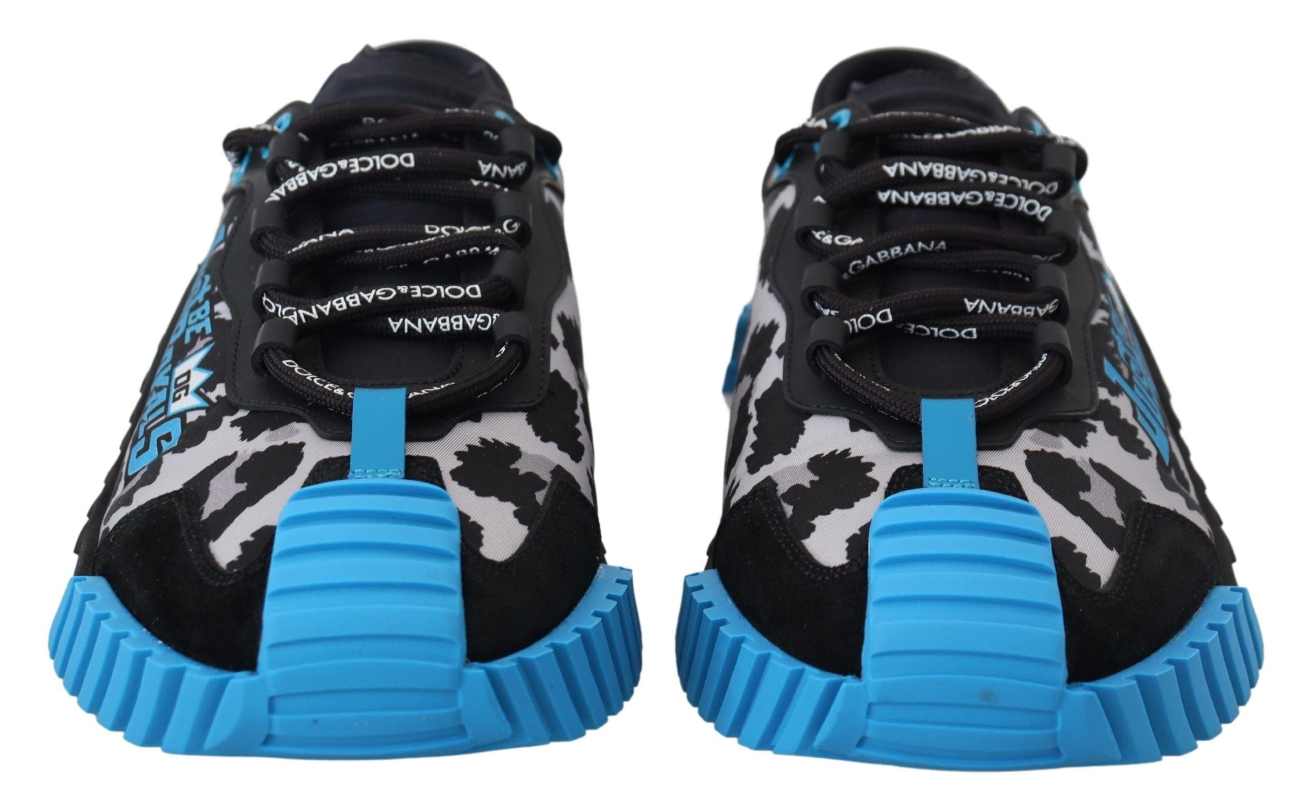 Dolce & Gabbana Black Blue Fabric Lace Up NS1 Sneakers - DEA STILOSA MILANO