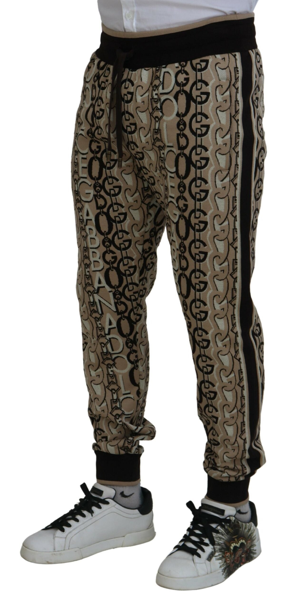 Dolce & Gabbana Beige Logo Print Cotton Jogger Pants - DEA STILOSA MILANO