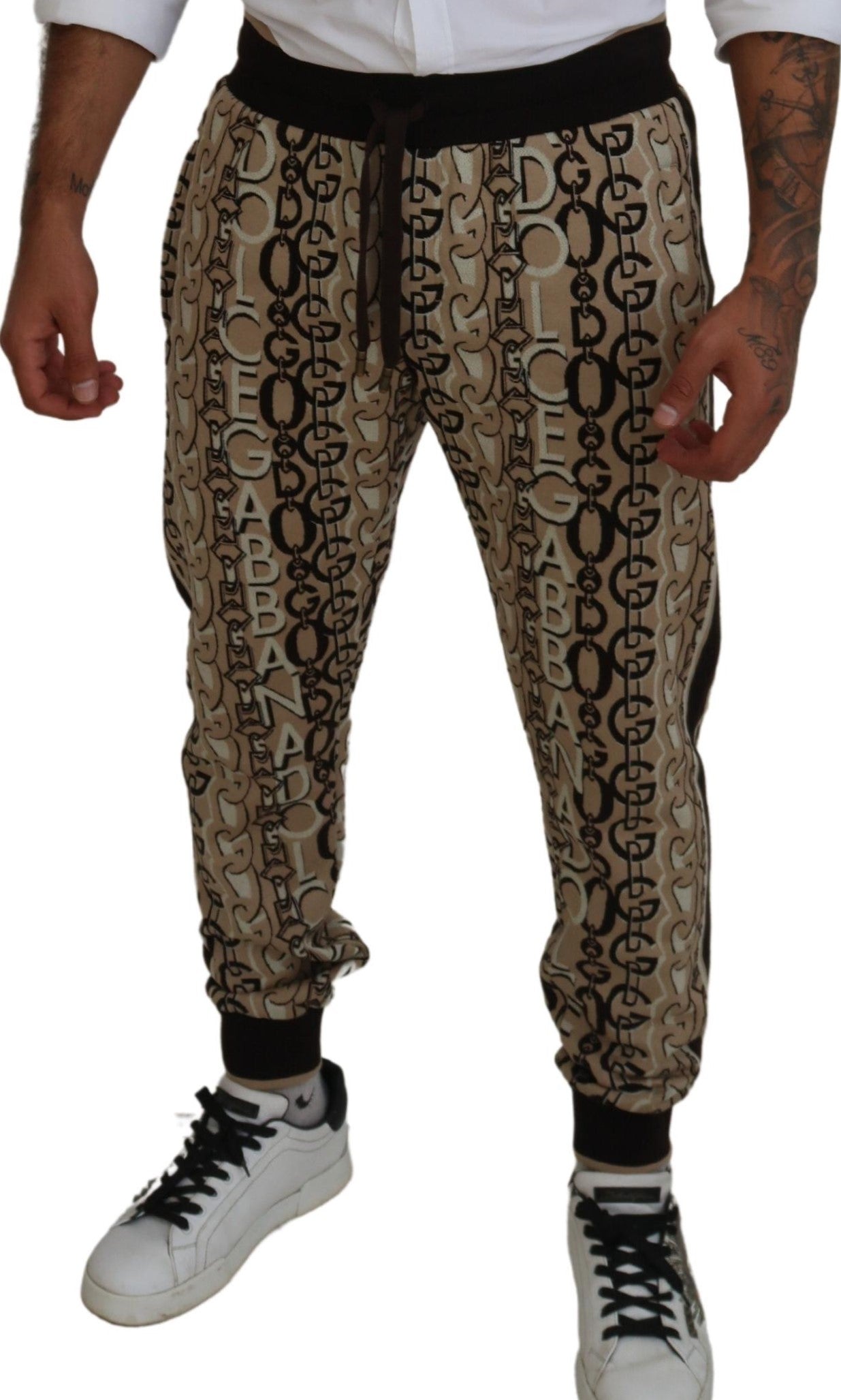 Dolce & Gabbana Beige Logo Print Cotton Jogger Pants - DEA STILOSA MILANO