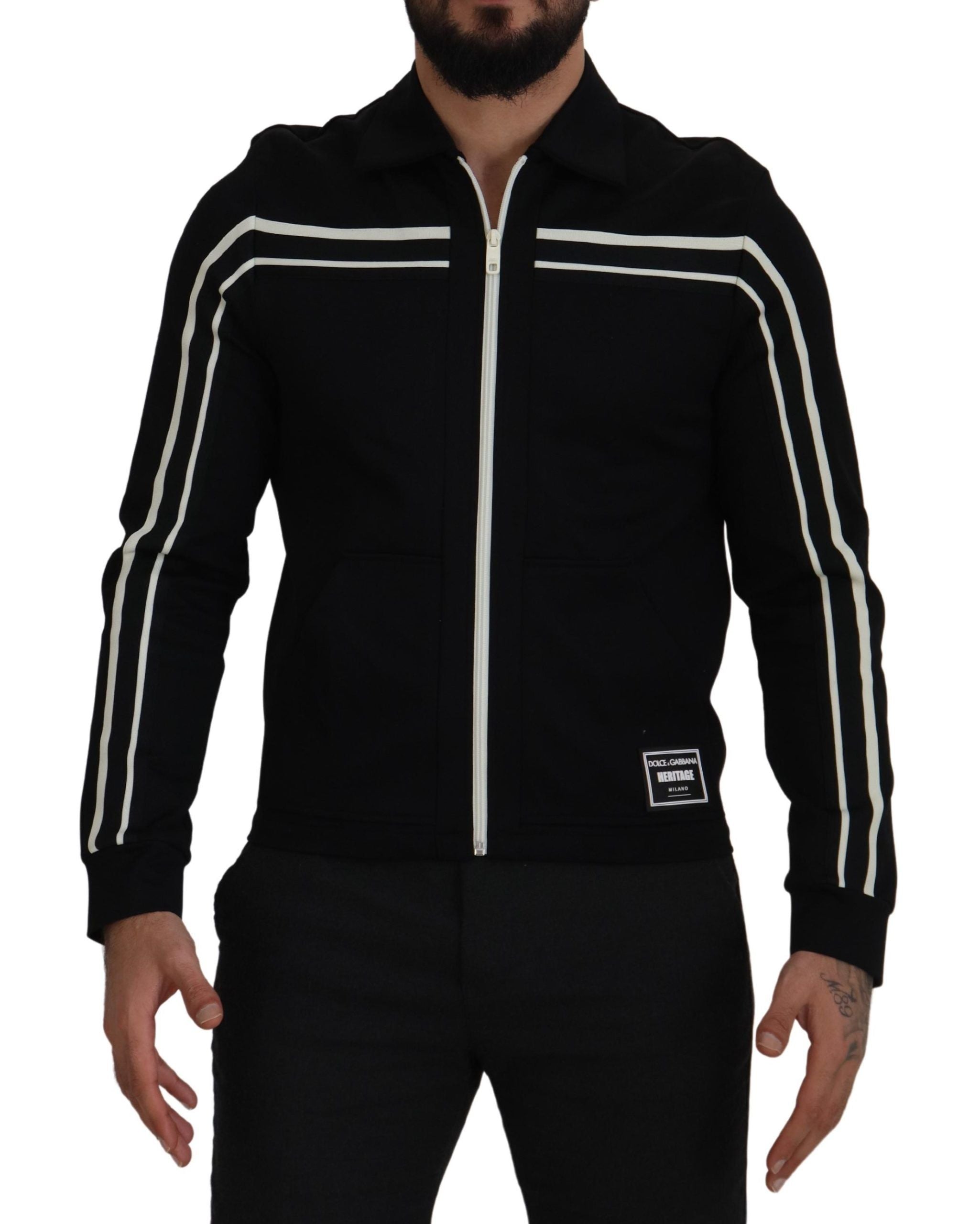 Dolce & Gabbana Black Nylon Full Zip Cardigan Logo Sweater - DEA STILOSA MILANO