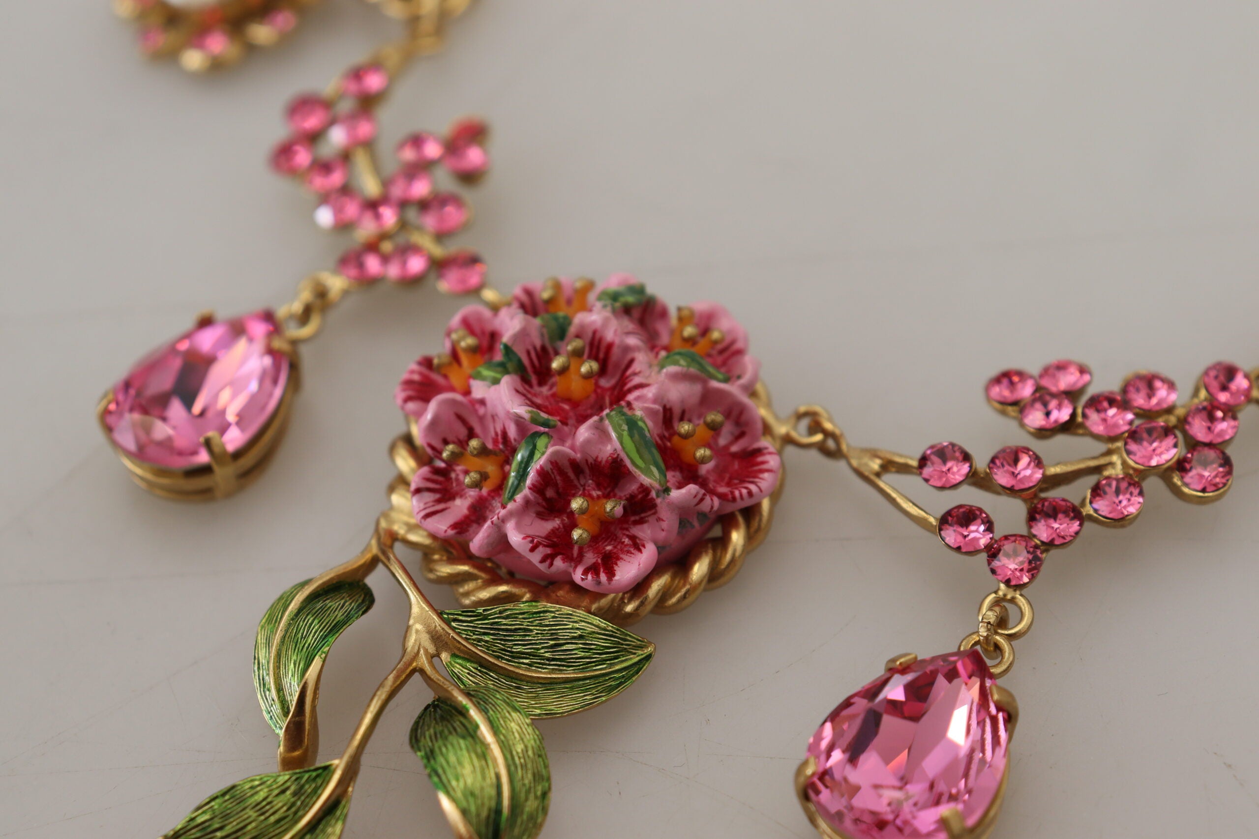 Dolce & Gabbana Gold Brass Chain Crystal Floral Roses Jewelry Necklace - DEA STILOSA MILANO