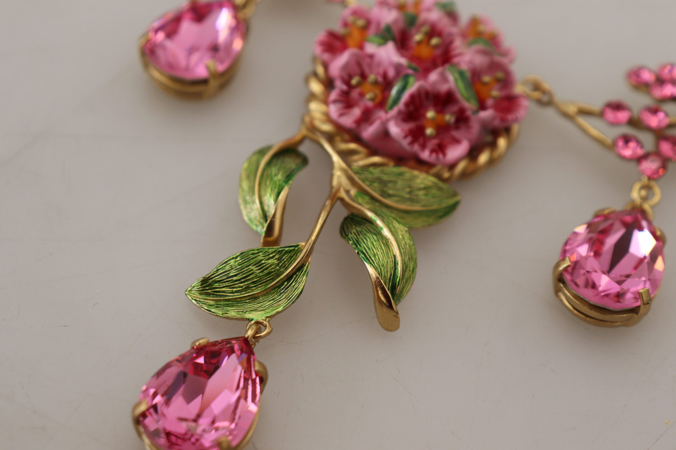 Dolce & Gabbana Gold Brass Chain Crystal Floral Roses Jewelry Necklace - DEA STILOSA MILANO