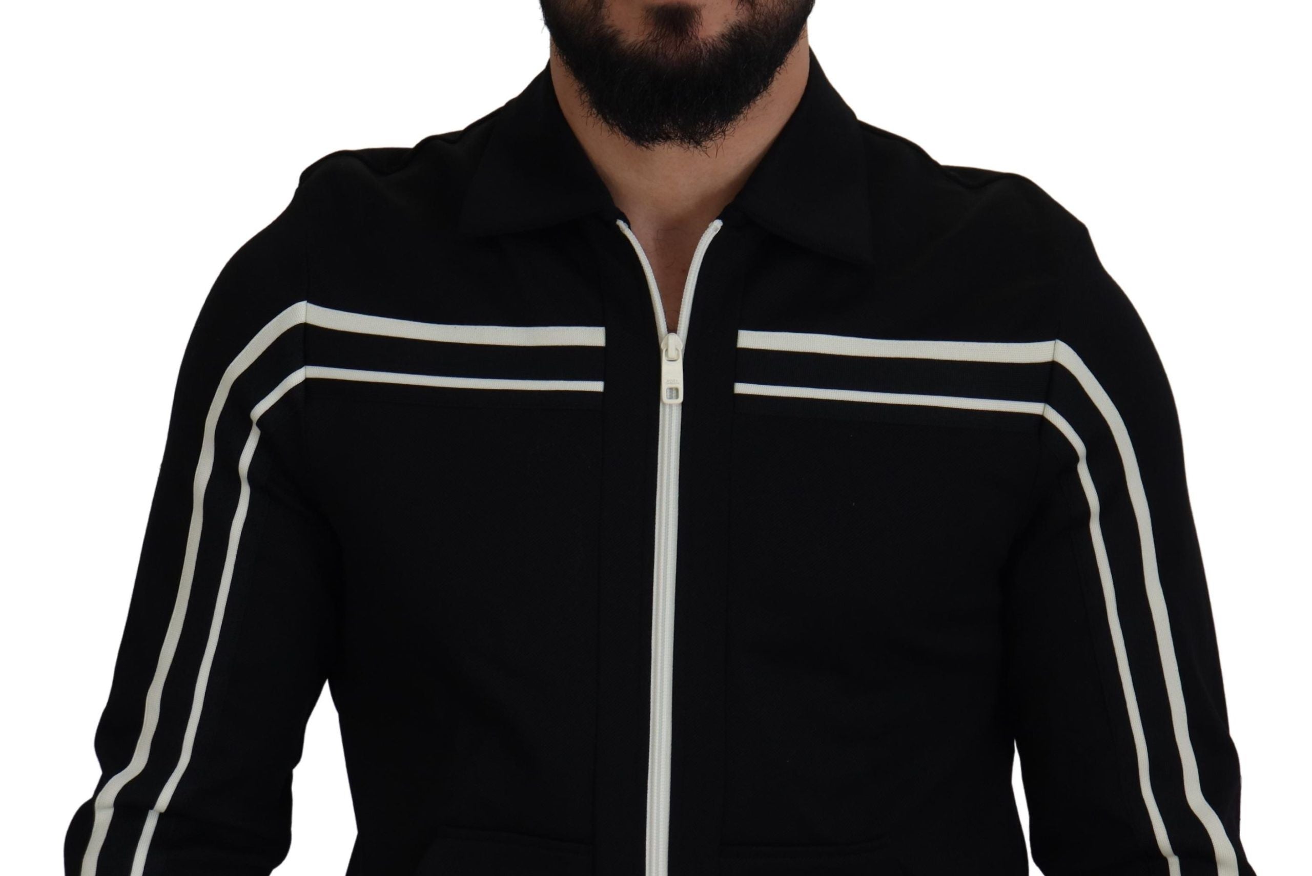 Dolce & Gabbana Black Nylon Full Zip Cardigan Logo Sweater - DEA STILOSA MILANO