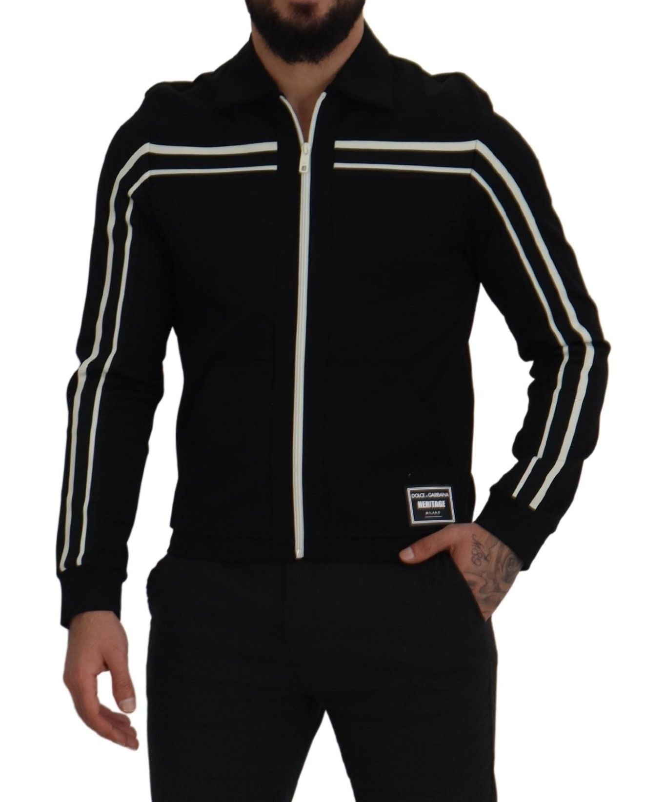 Dolce & Gabbana Black Nylon Full Zip Cardigan Logo Sweater - DEA STILOSA MILANO