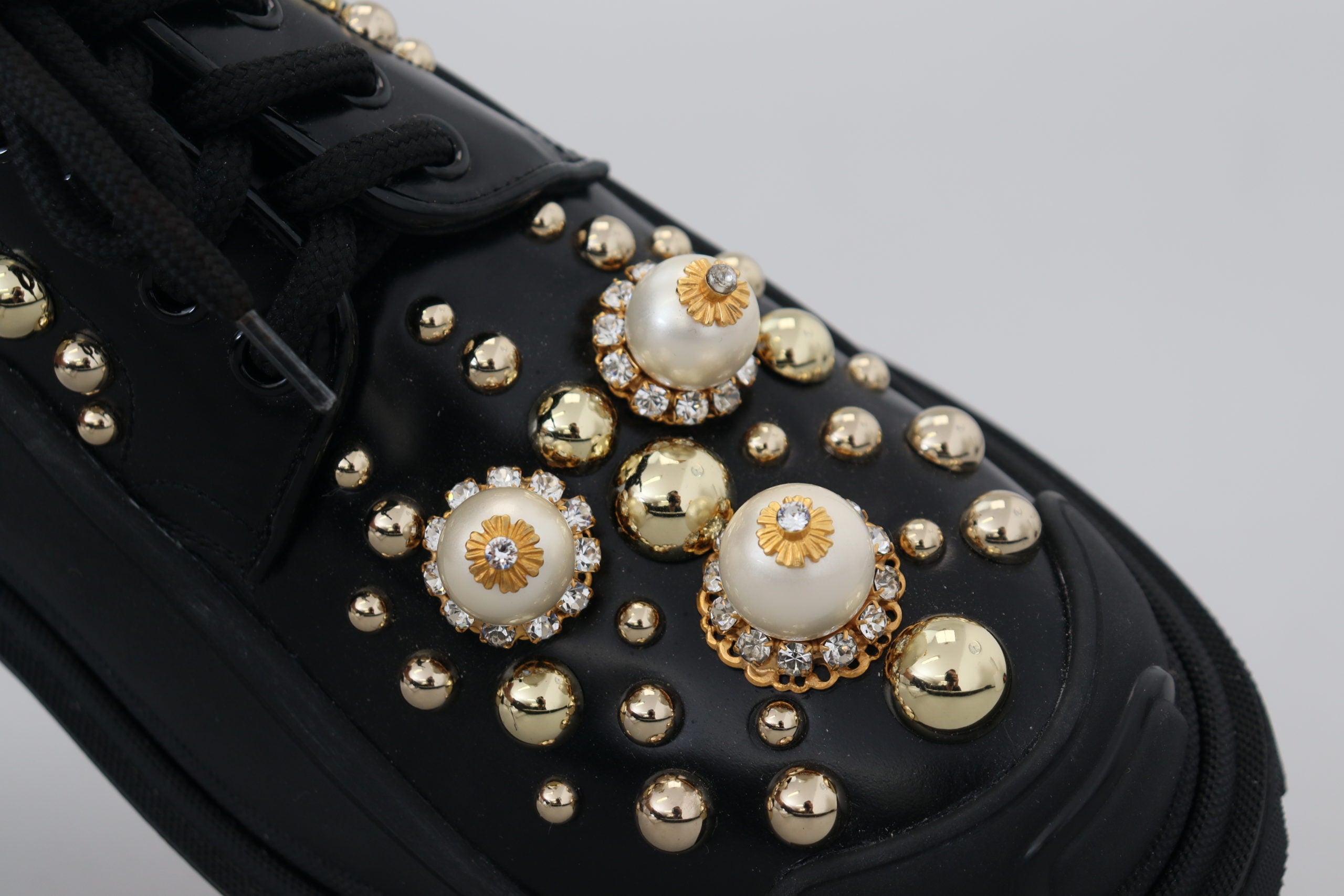 Dolce & Gabbana Black Leather Trekking Derby Embellished Shoes - DEA STILOSA MILANO