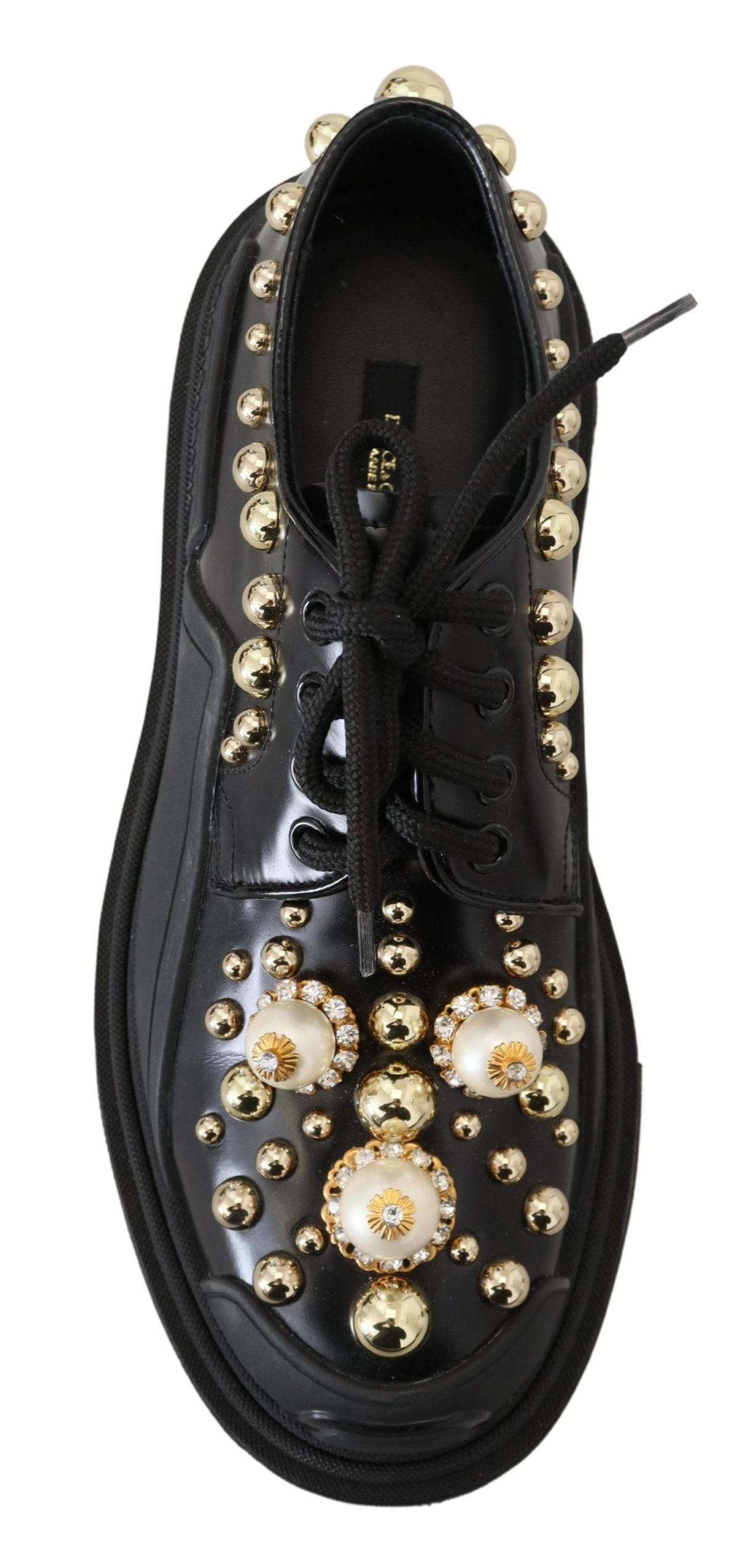 Dolce & Gabbana Black Leather Trekking Derby Embellished Shoes - DEA STILOSA MILANO