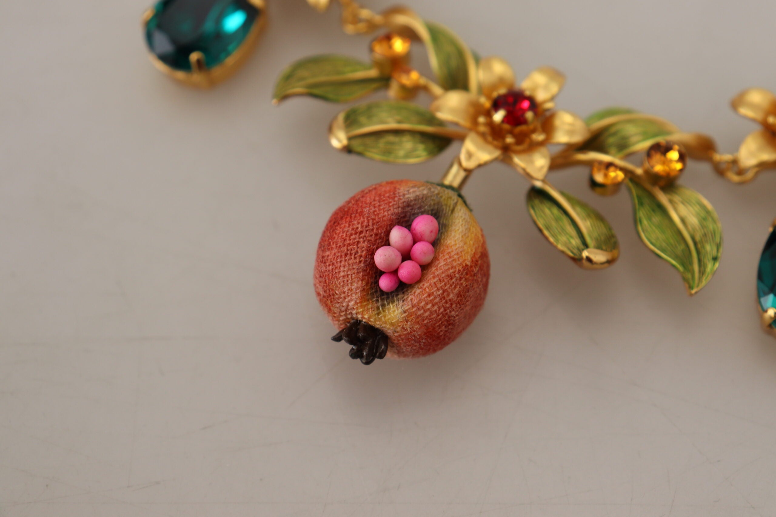 Dolce & Gabbana Gold Brass Crystal Logo Fruit Floral Statement Necklace - DEA STILOSA MILANO
